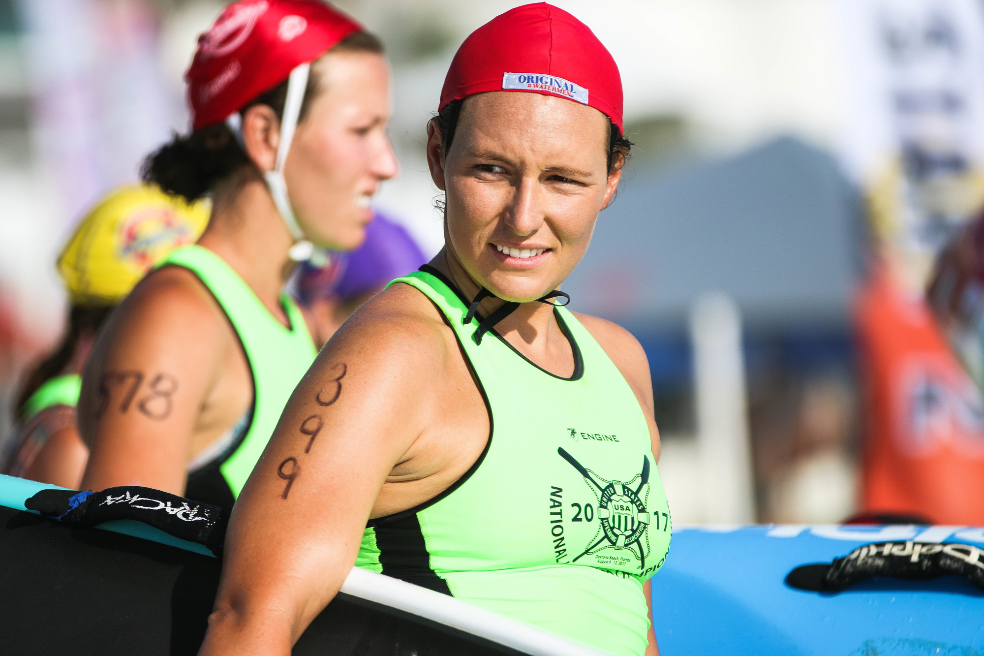Hallie Petersohn prepares for the board race at the USLA National Lifeguard Championships. Photo by Paige Wilson