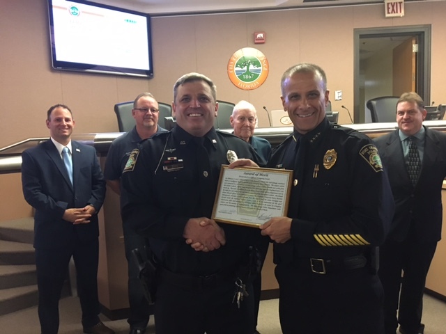 Police Chief Thomas Grimaldi with Officer Gregory Cook. Photo courtesy of the Port Orange Police Department