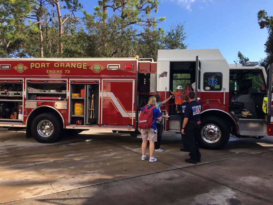 Firefighters give tours on a fire truck. Photo courtesy of Port Orange Fire and Rescue