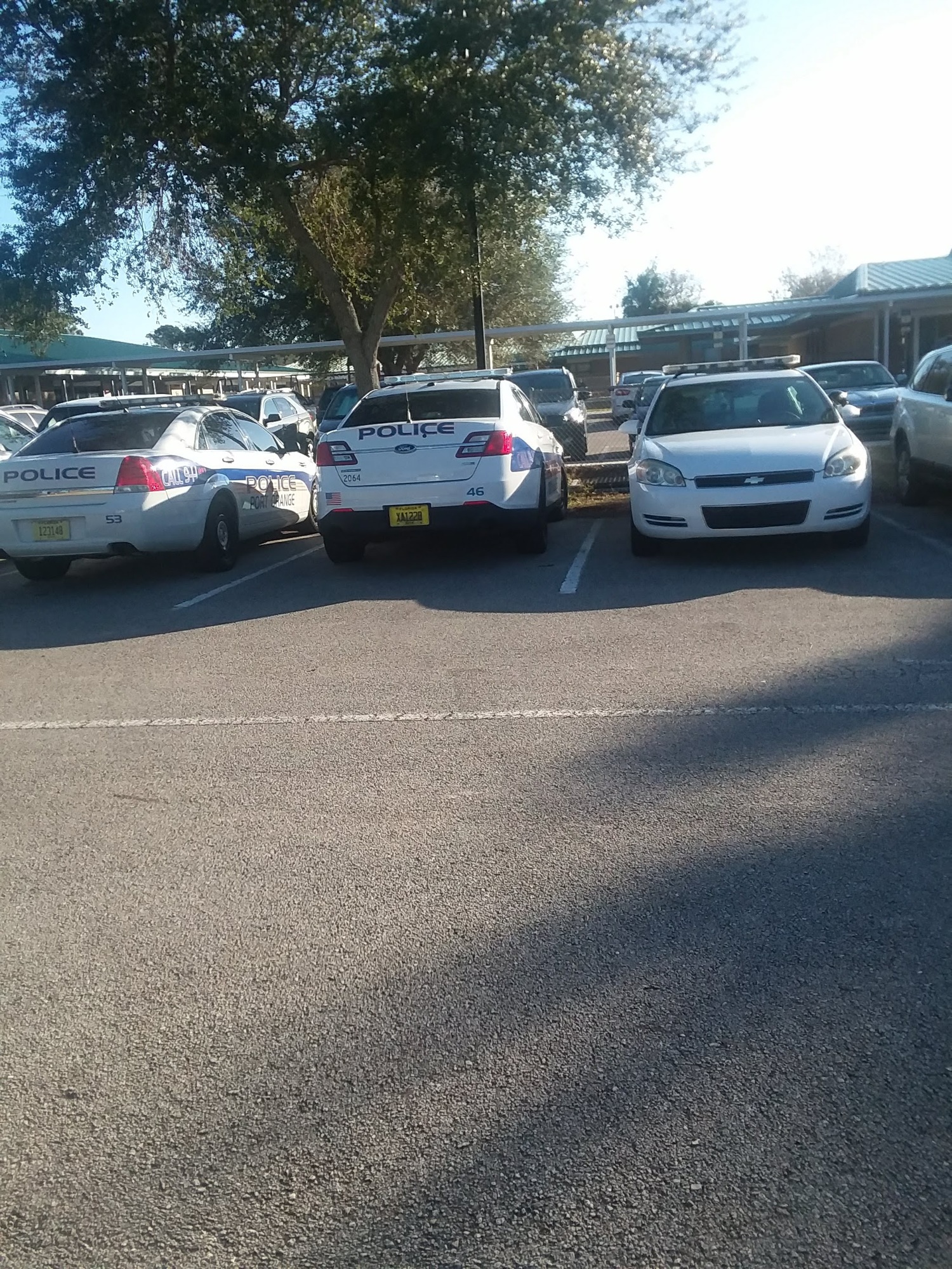 Police cars outside Horizon Elementary School. Photo courtesy of Staci Tramont