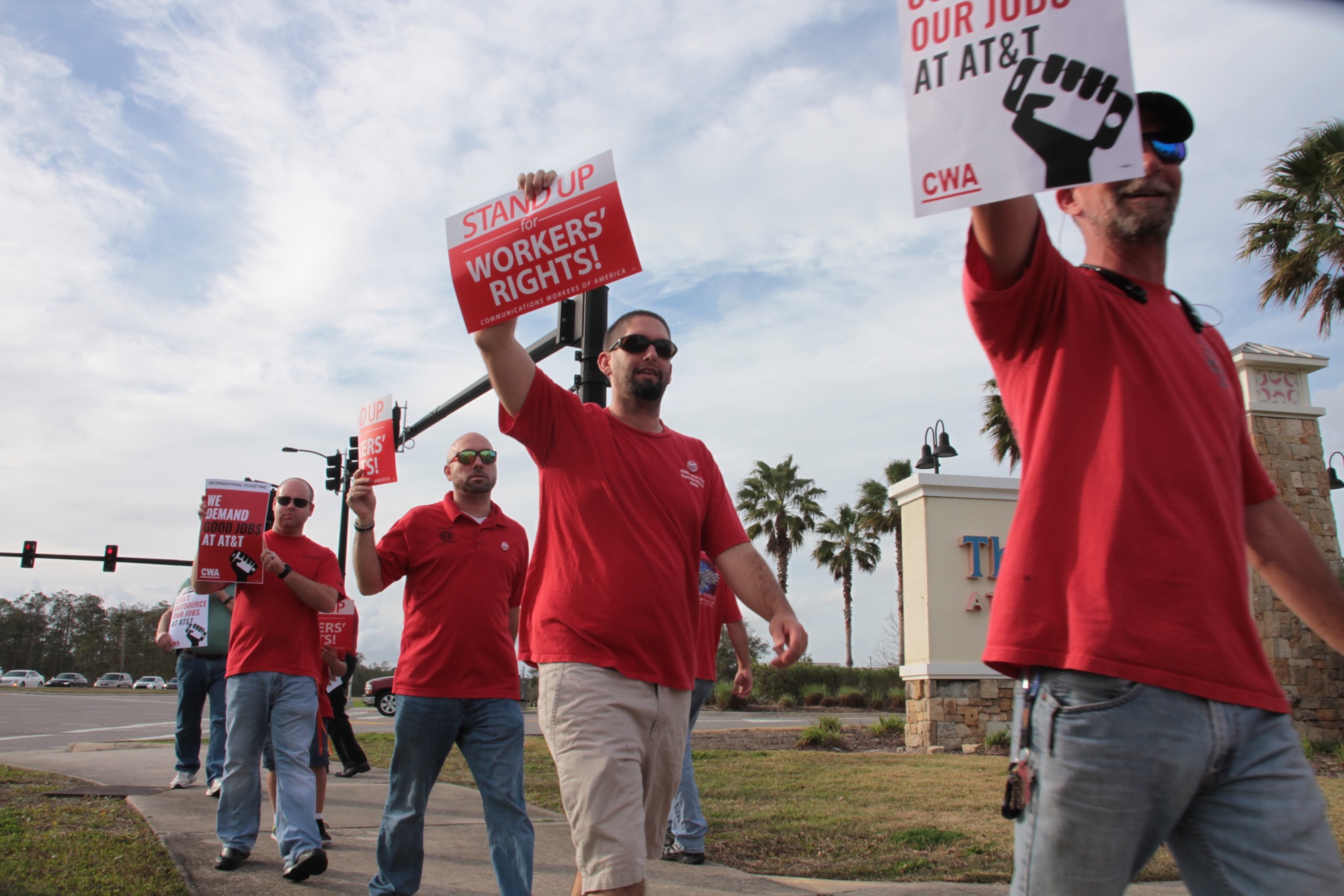 AT&T communications workers and union members protested at The Pavilion on Friday, Feb. 9. Photo by Nichole Osinski