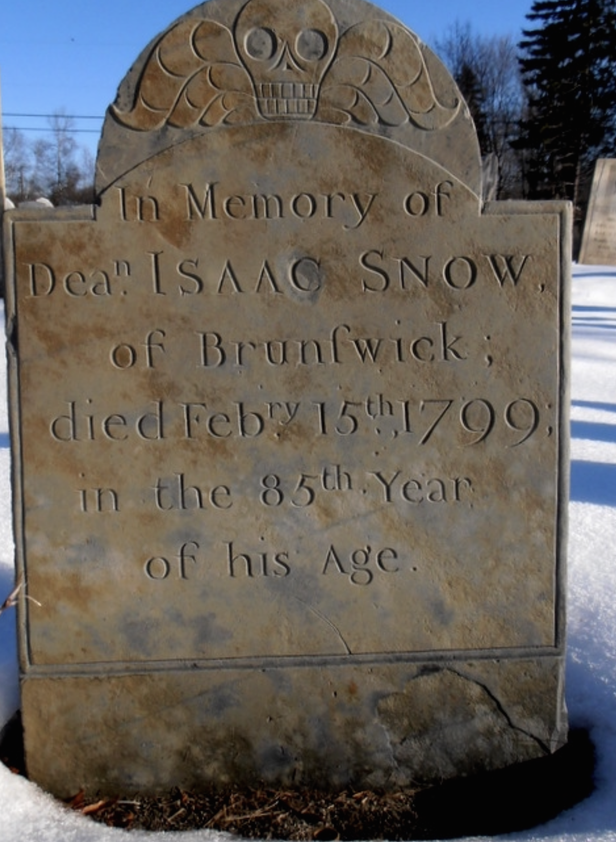 The headstone of Kim Harty's Revolutionary War patriot ancestor, Isaac Snow, who is her seventh great-grandfather. Photo courtesy of Kim Harty