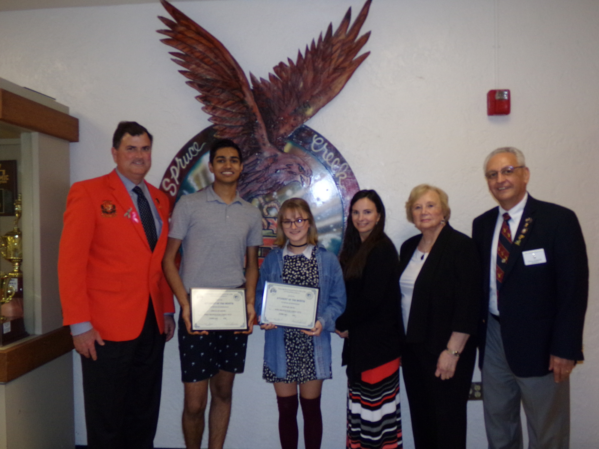 Principal Todd Sparger, Abdullah Afridi, Hannah Young, Louise Lauthain, Guidance Counselor Carrie Cappiello and Paul Leonard. Photo courtesy of the Elks Lodge