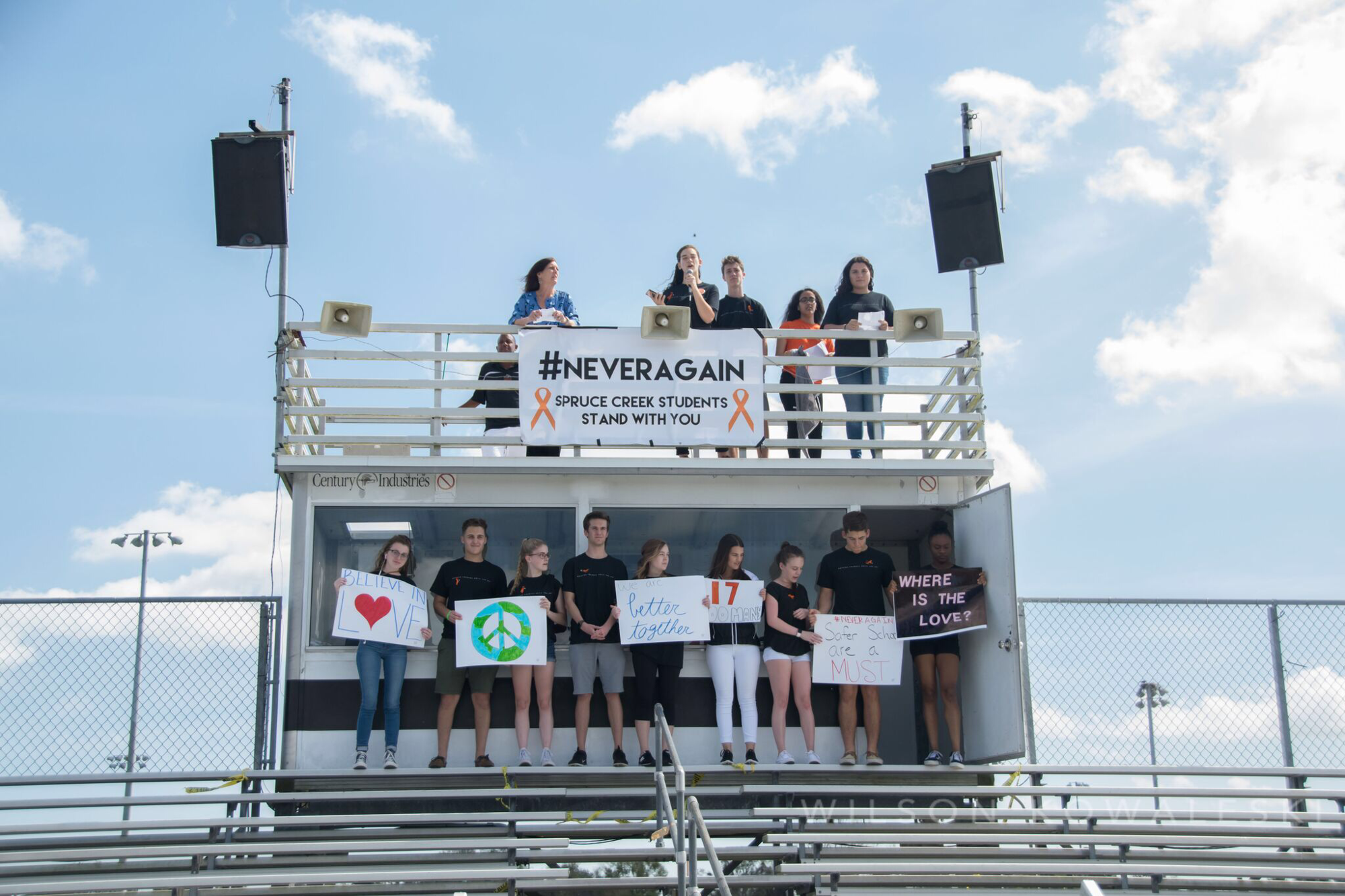 Spruce Creek students hold signs during a Unity Walk. Photo courtesy of Wilson Kowaleski