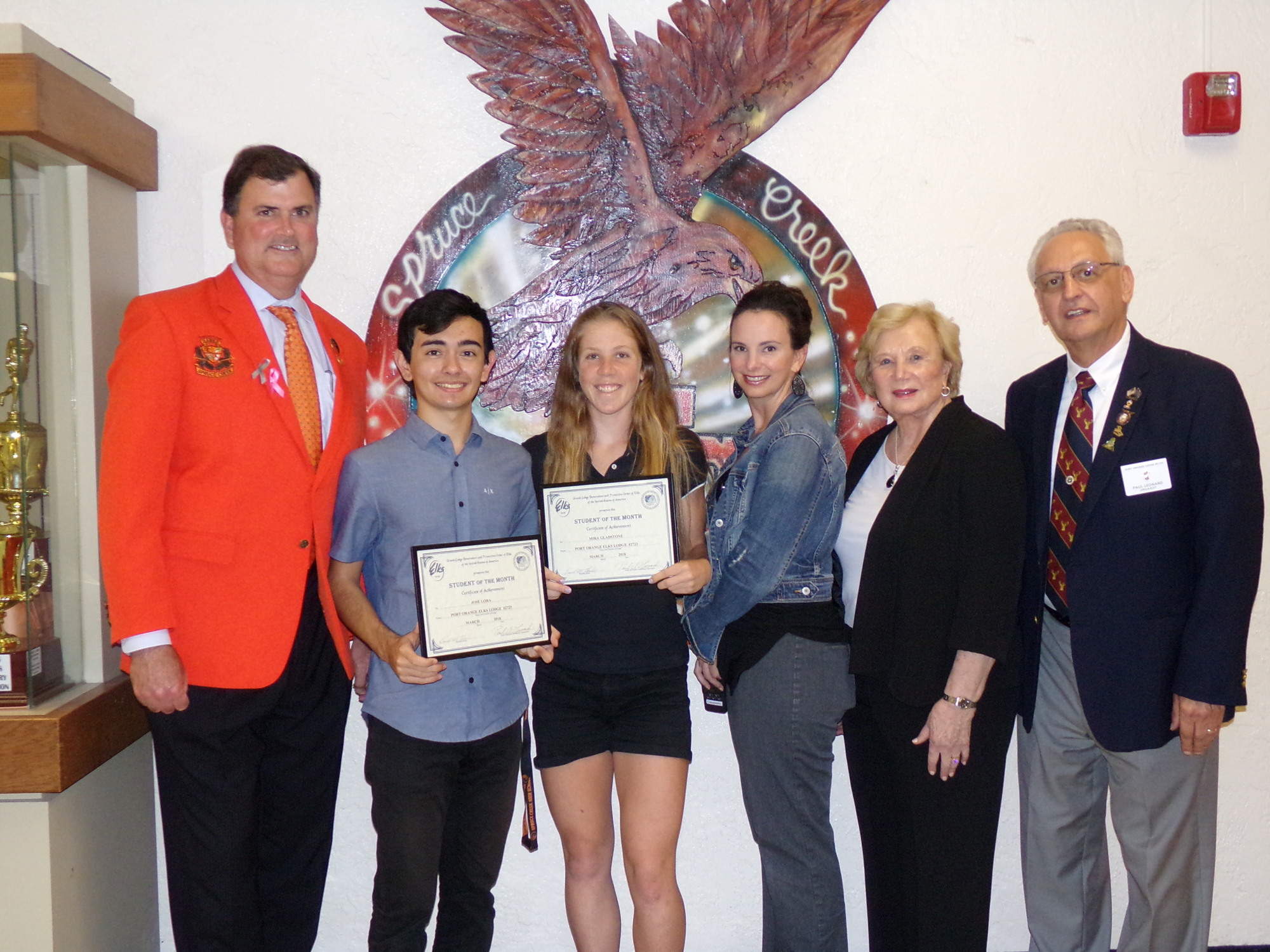 Principal Todd Sparger, Jose Lora, Mira Gladstone, Guidance Counselor Carrie Cappiello, Louise Lauthain and Paul Leonard. Photo courtesy of the Port Orange Elks Lodge