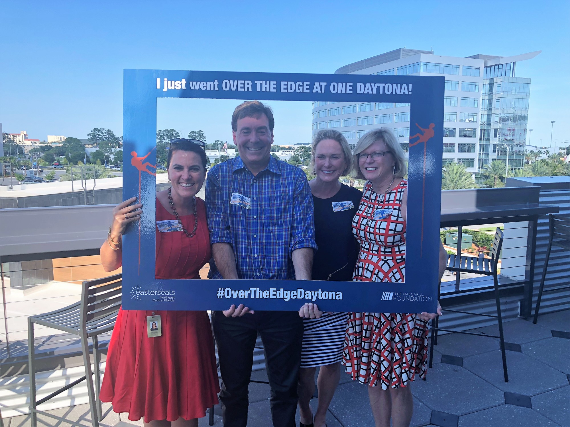 Announcing the return of Over the Edge are NASCAR Foundation Director Nichole Krieger; NASCAR General Counsel Gary Crotty; CEO of International Speedway Corporation Lesa France Kennedy; and Easterseals representative Sheryl Cook. Courtesy photo