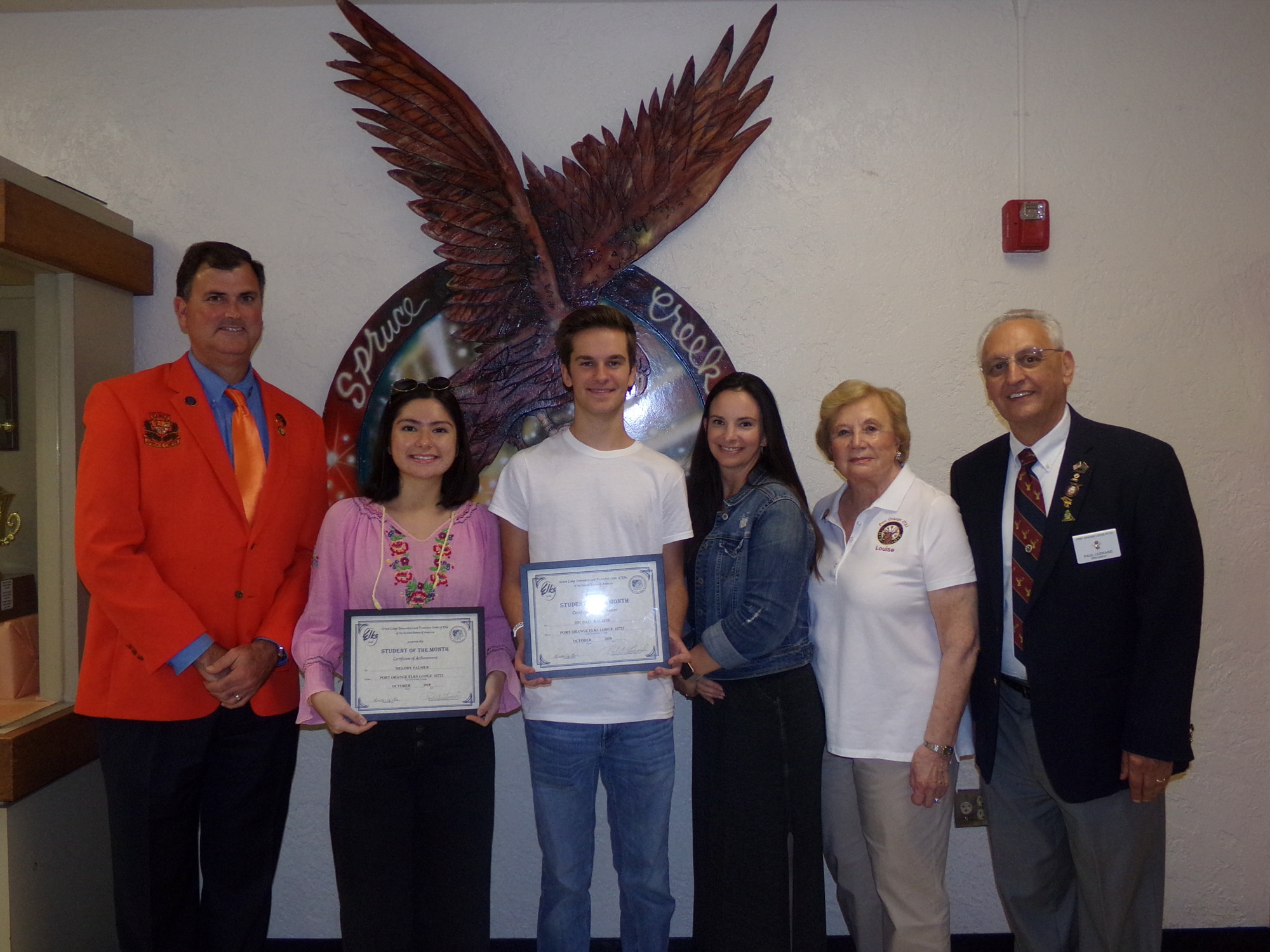 From left:  Principal Todd Sparger; Students Melody Palmer, of Ormond Beach, and Michael Kaczor, of Port Orange, Guidance Counselor Karie Cappiello, Mrs Louise Lauthain and Paul  Leonard. Courtesy photo