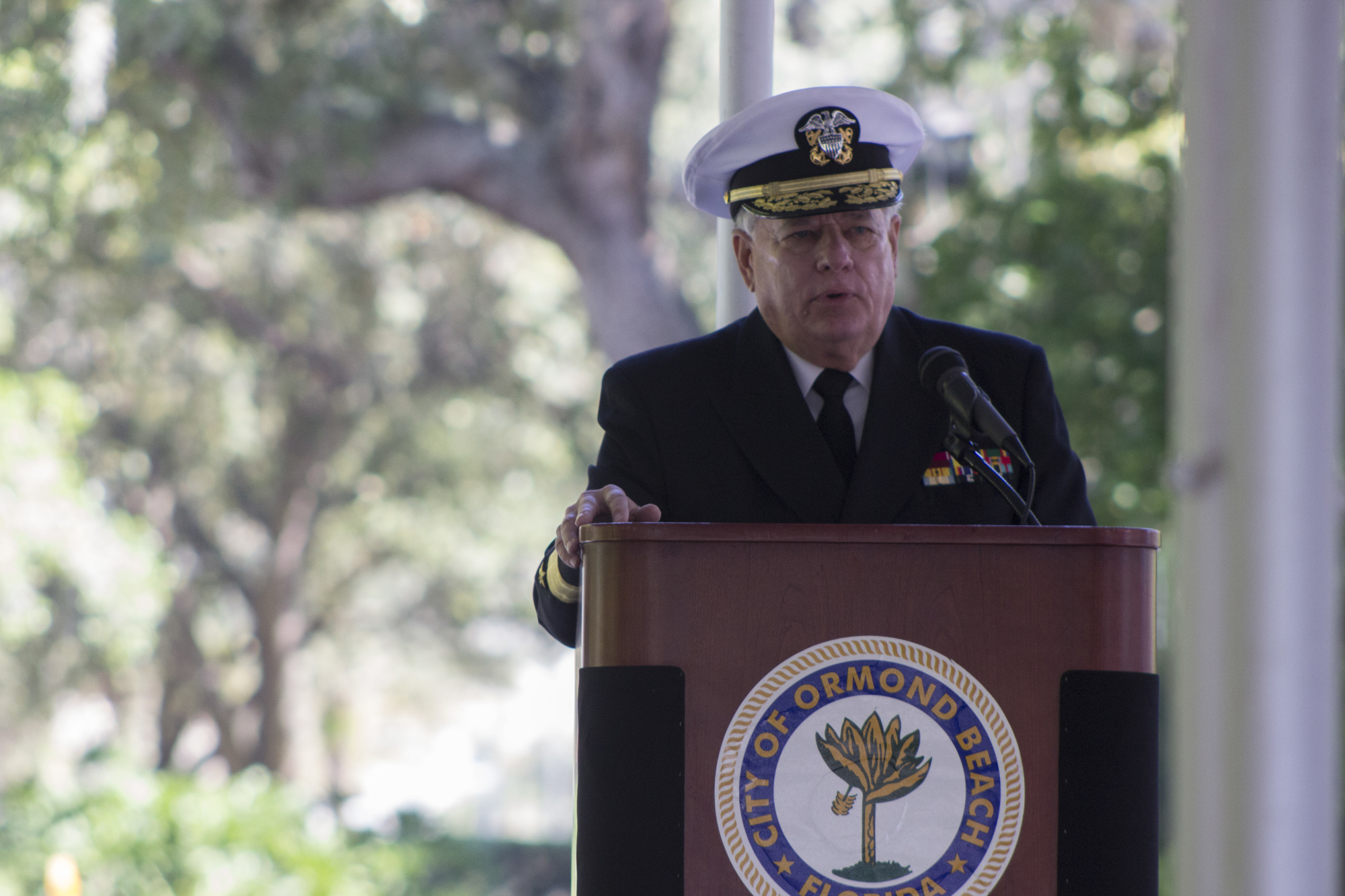 Retired Navy Rear Adm. William delivered a speech titled 