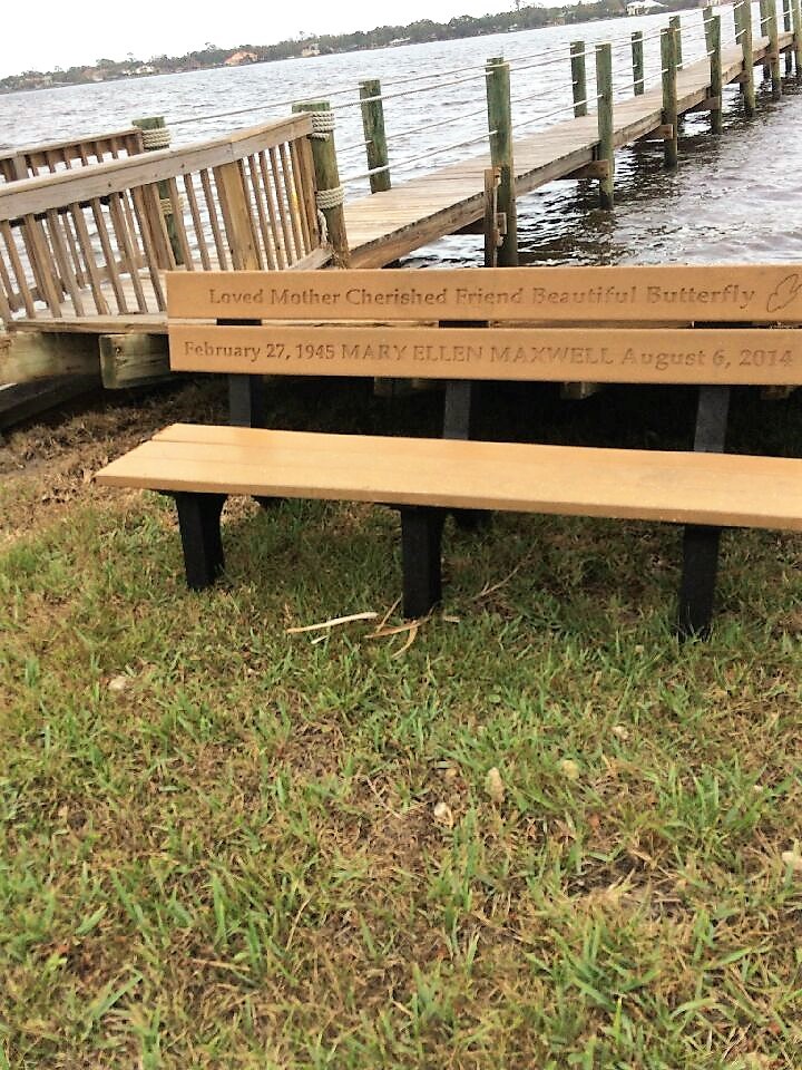 Mary Maxwell's memorial bench was found by Leslie Every intact facing traffic on the side of N. Beach Street. Photo courtesy of Donna Maxwell