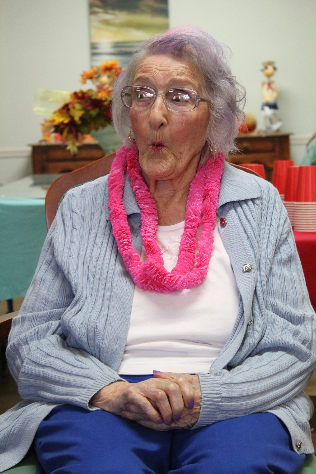 Erma Mohl makes a funny face during her 103rd birthday party on Monday, Oct. 30. Photo by Jarleene Almenas