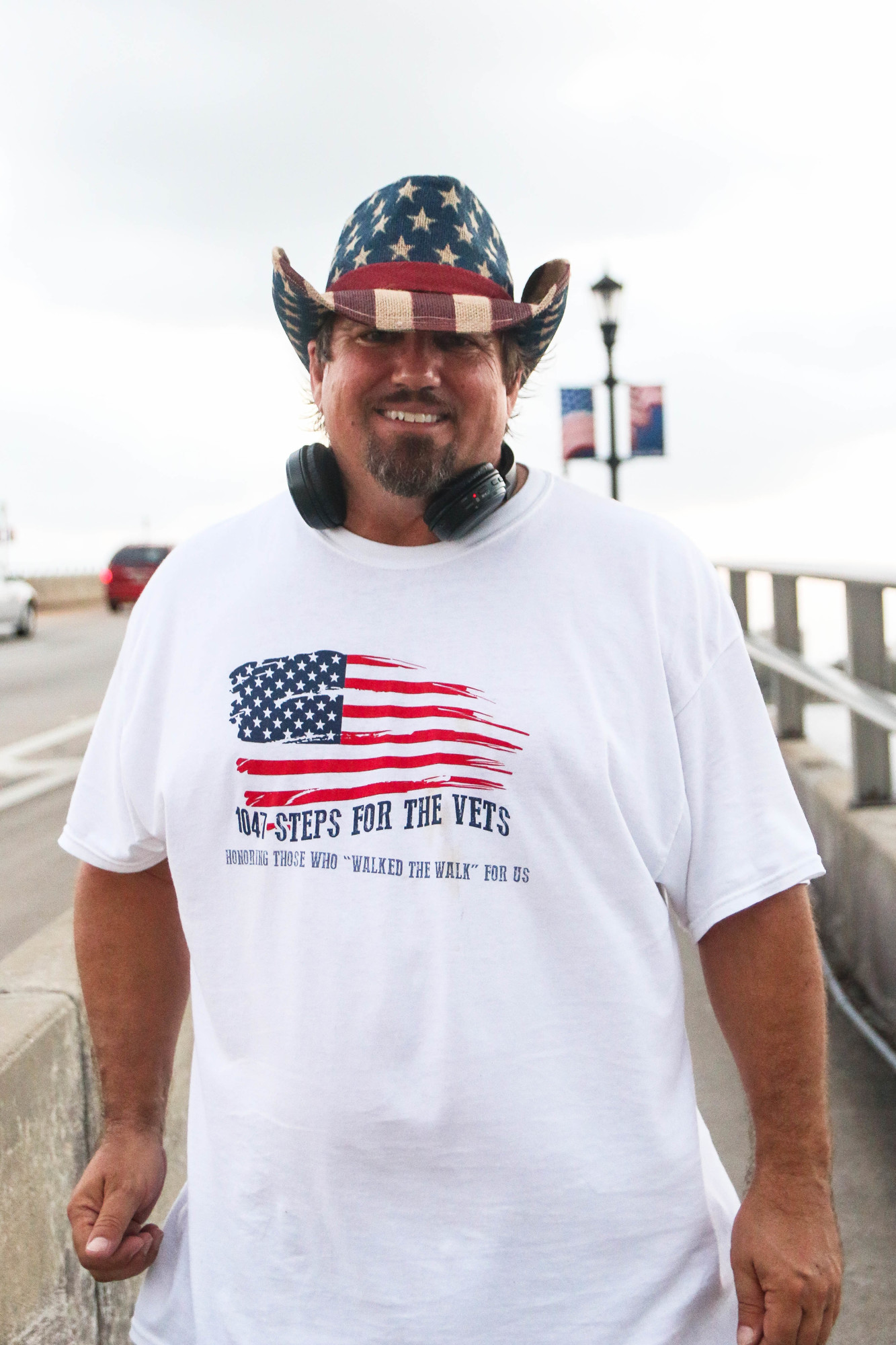 Frank Scott, a U.S. Army veteran and a host on 104.7 FM, is on his 26th walk across the Granada Bridge. Paige Wilson