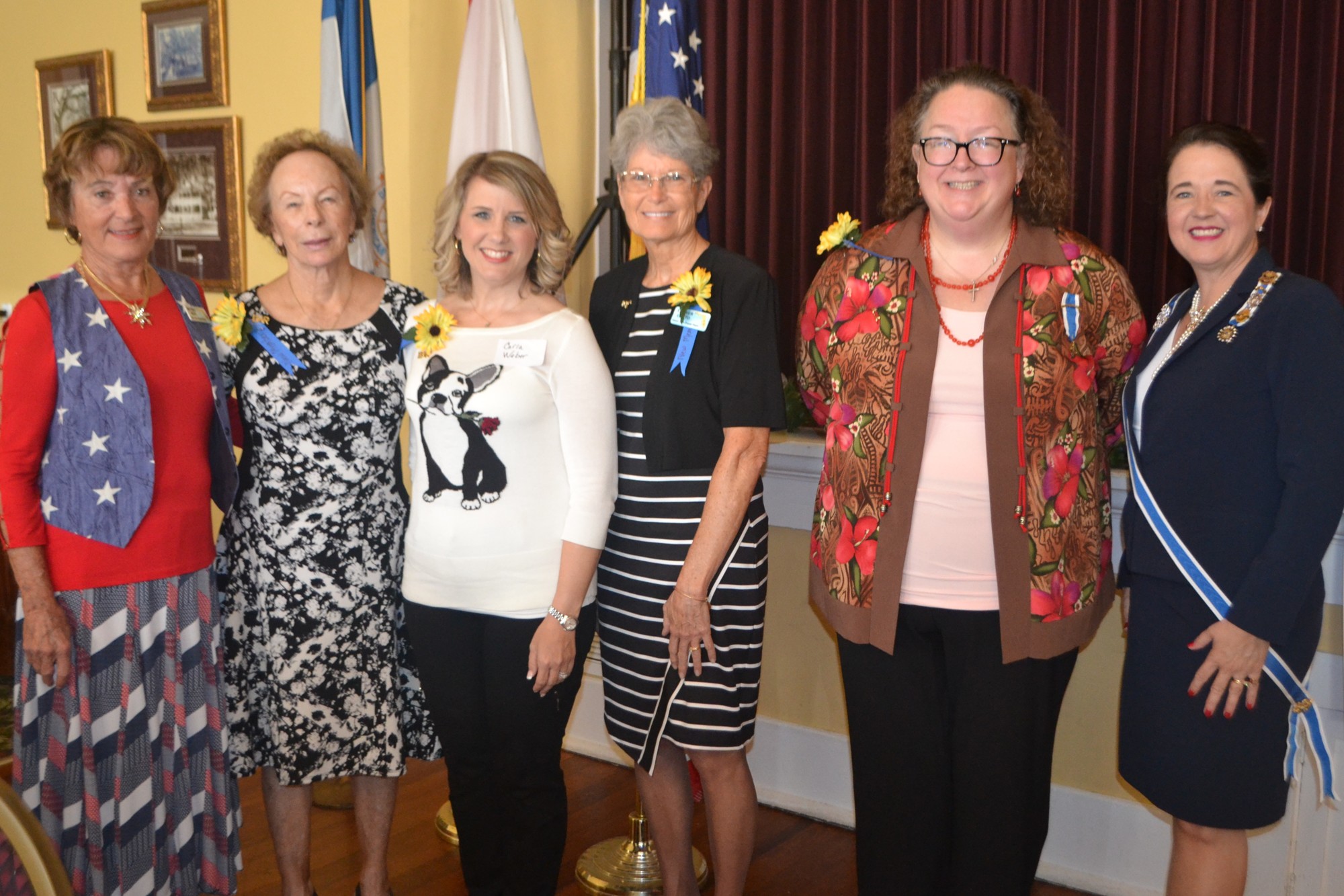 Beverly West, Susan Weis, Carla Weber, Sharon Lehto and J. P. Roush were inducted by Dawn Crumly Lemongello, Florida State Regent in November. Photo courtesy of Shirley Graham