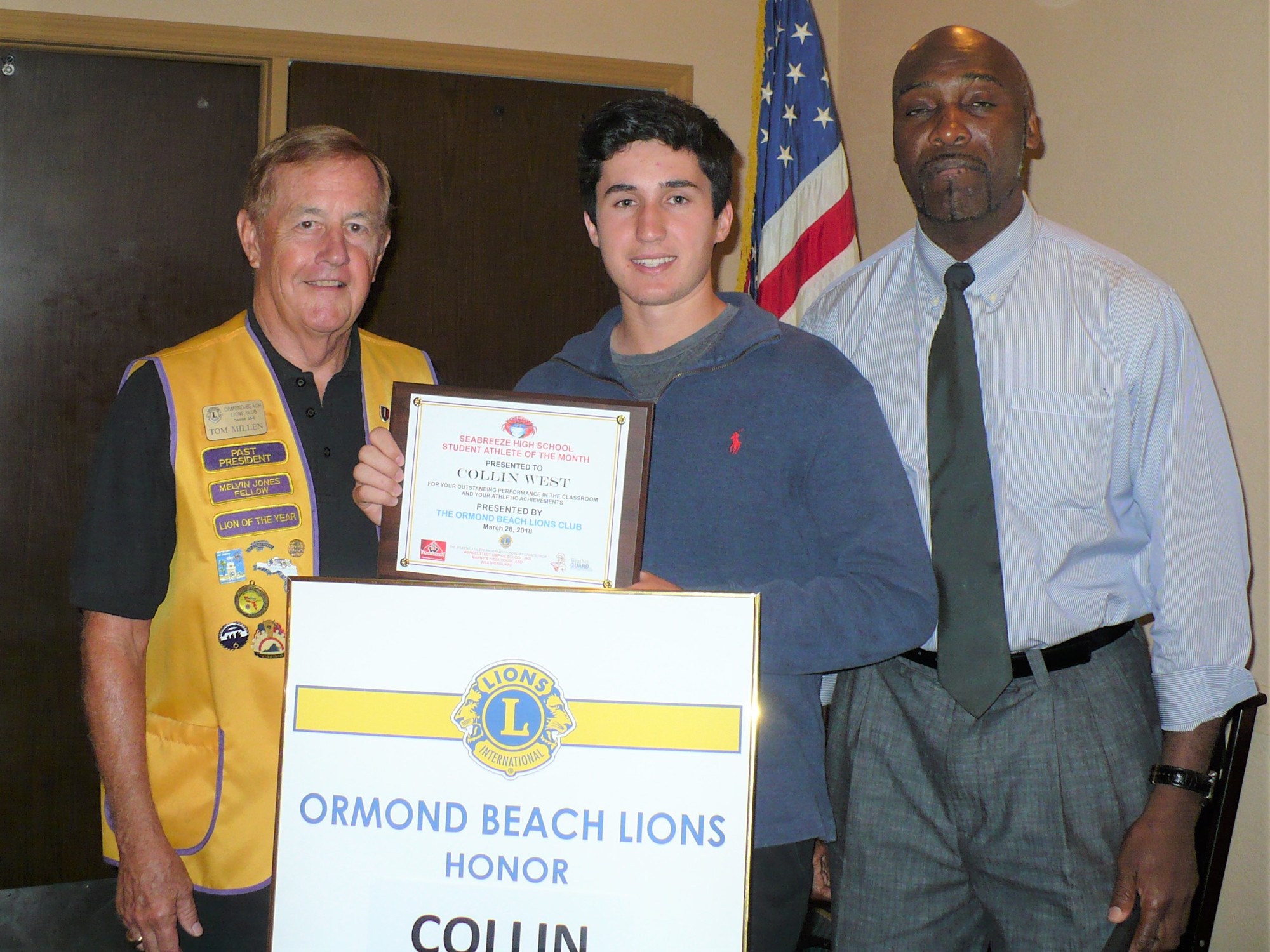 Lion Tom Millen, Collin West and SHS Assistant Principal Steafon Jenkins. Photo courtesy of John Kerr