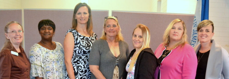 DAR Scholarship Chairman Linda Petrie and winners Sheryl Smith, Ann Schoening, Mary Jean Carroll, Christina Wierzbicki and Susan Heckathorne, with Erin LeDuc, DSC director for the Center for Women and Men. Courtesy photo.