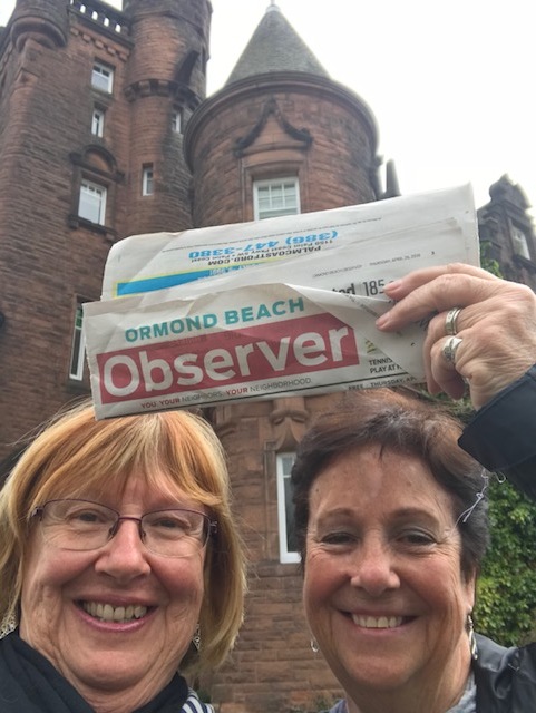 Ormond Beach Historical Society’s Joyce Benedict and volunteer Michele Kasler at Sherbrooke Castle in Glasgow, Scotland. Courtesy photo