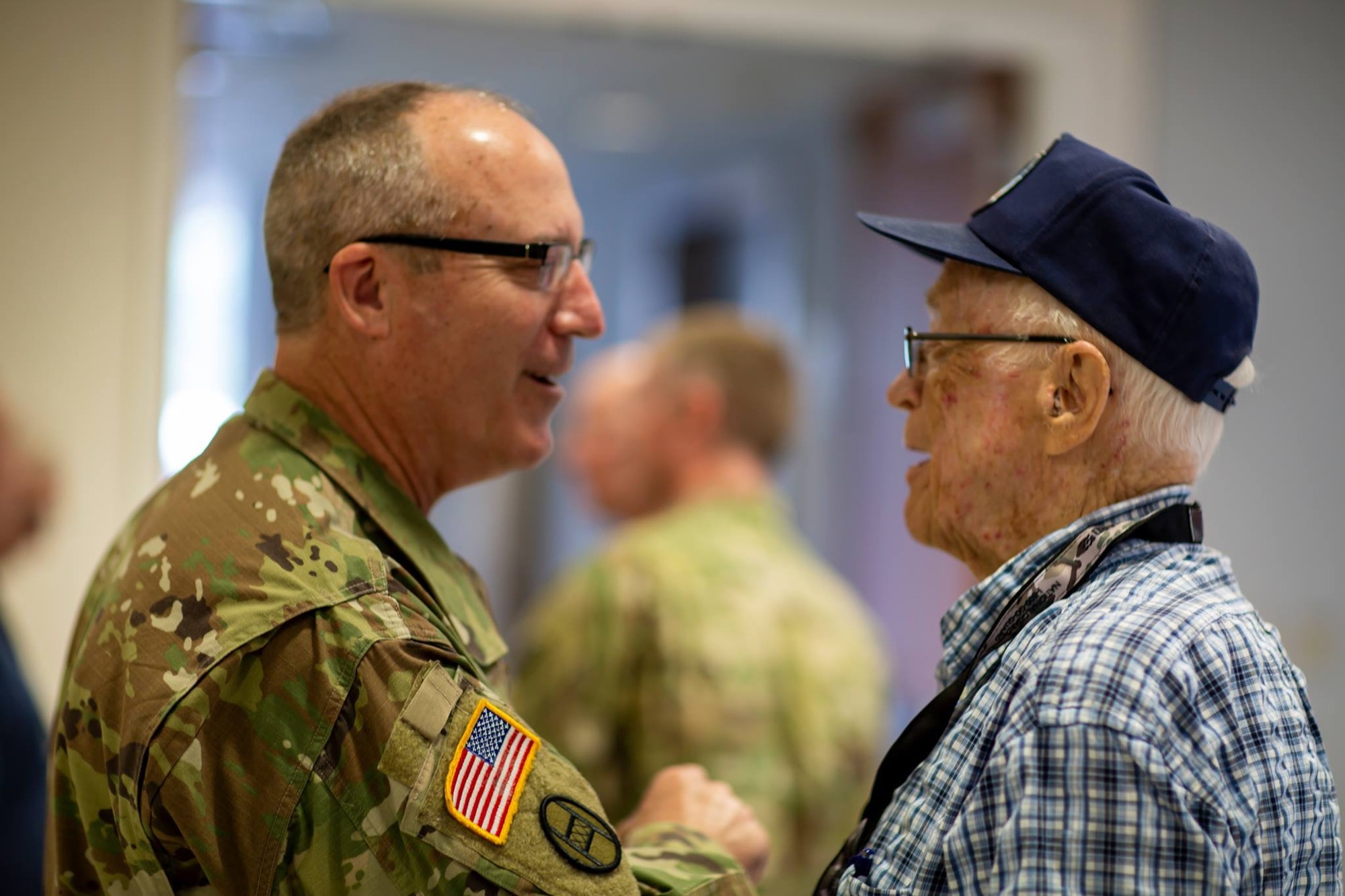 Maj. Gen. Gregory Lusk with World War II veteran Peter Munger at this year's 30th Infantry Division reunion. Photo courtesy of the North Carolina National Guard