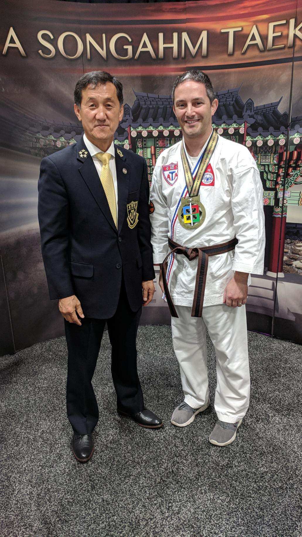 Alan Rosen with Grand Master GK Lee at the World Expo in A Songahm Taekwondo. Photo courtesy of Alan Rosen