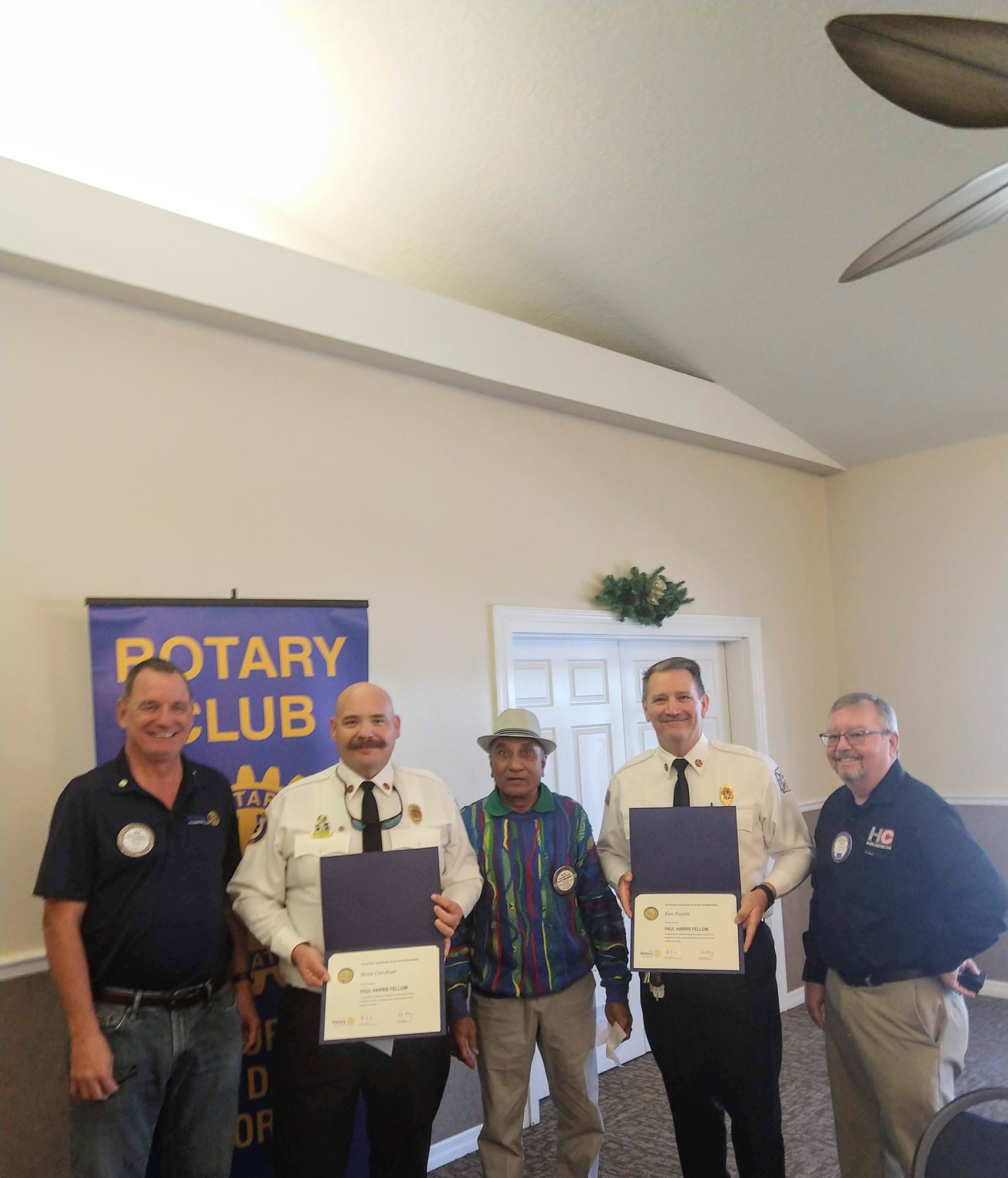 Assistant Governor Ken Burgman, Port Orange Fire Marshal Beau Gardner, Club member DS Patel, Port Orange Fire Chief Ken Fustin and Club President Mark Bowling. Courtesy photo