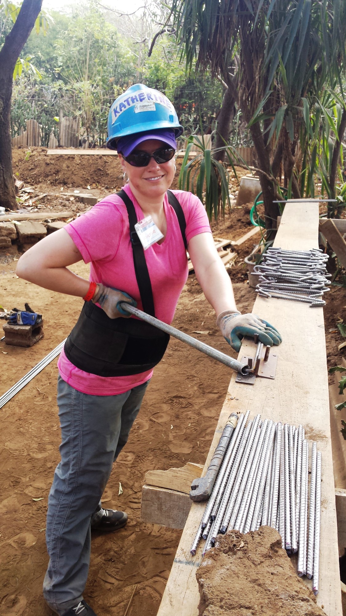 Katherine Kyle and coworkers had to cut and bend rebar when building a Habitat for Humanity house in Nicaragua.