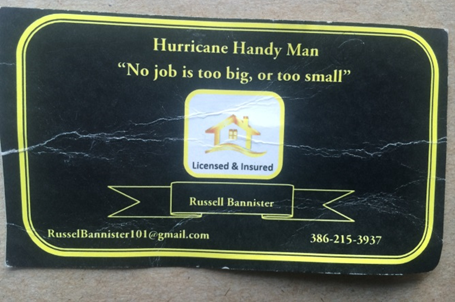 Business card of suspect