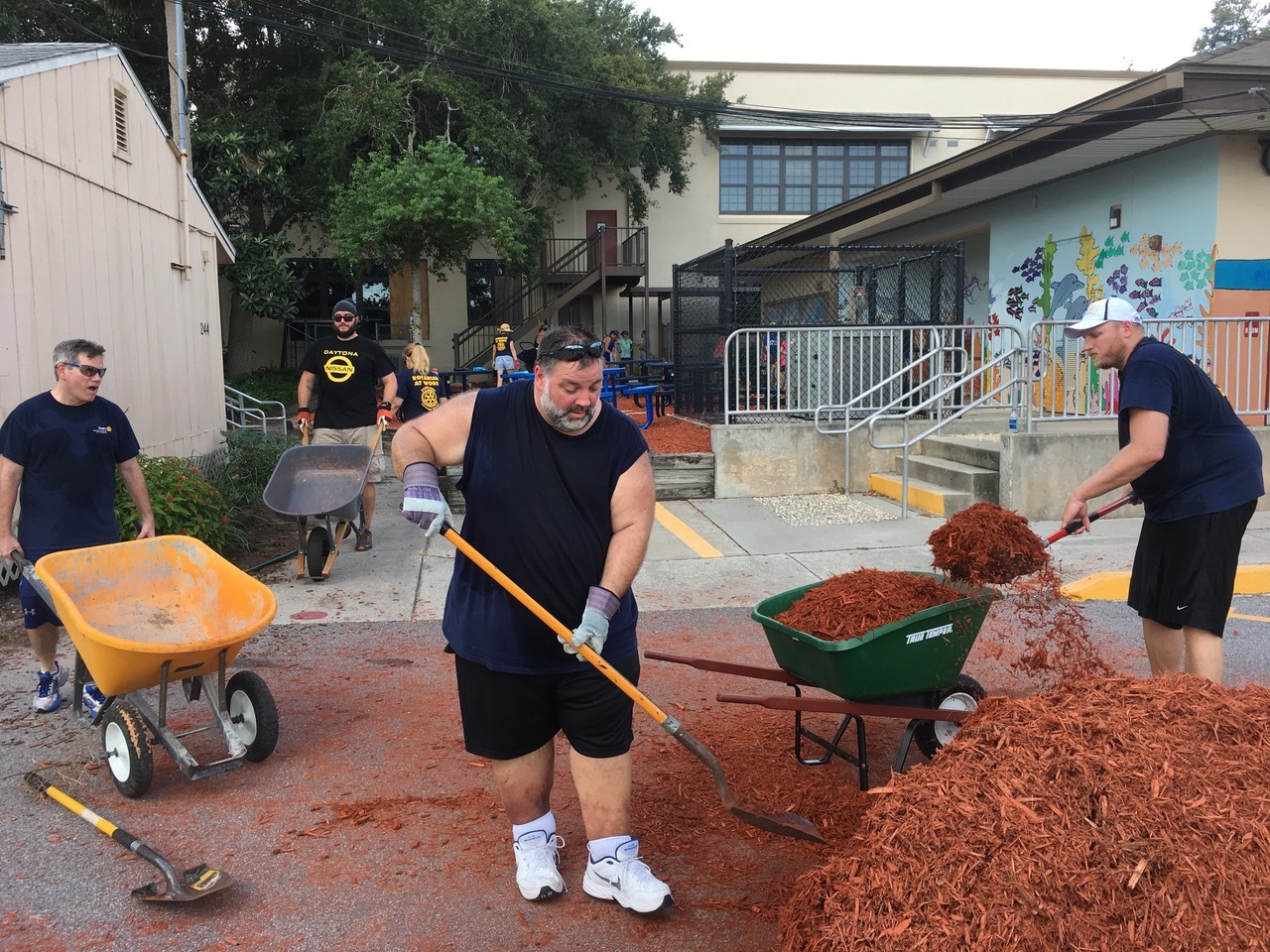 Members of the Rotary Club of Downtown Ormond Beach spruce up Ormond Beach Elementary. Courtesy photo