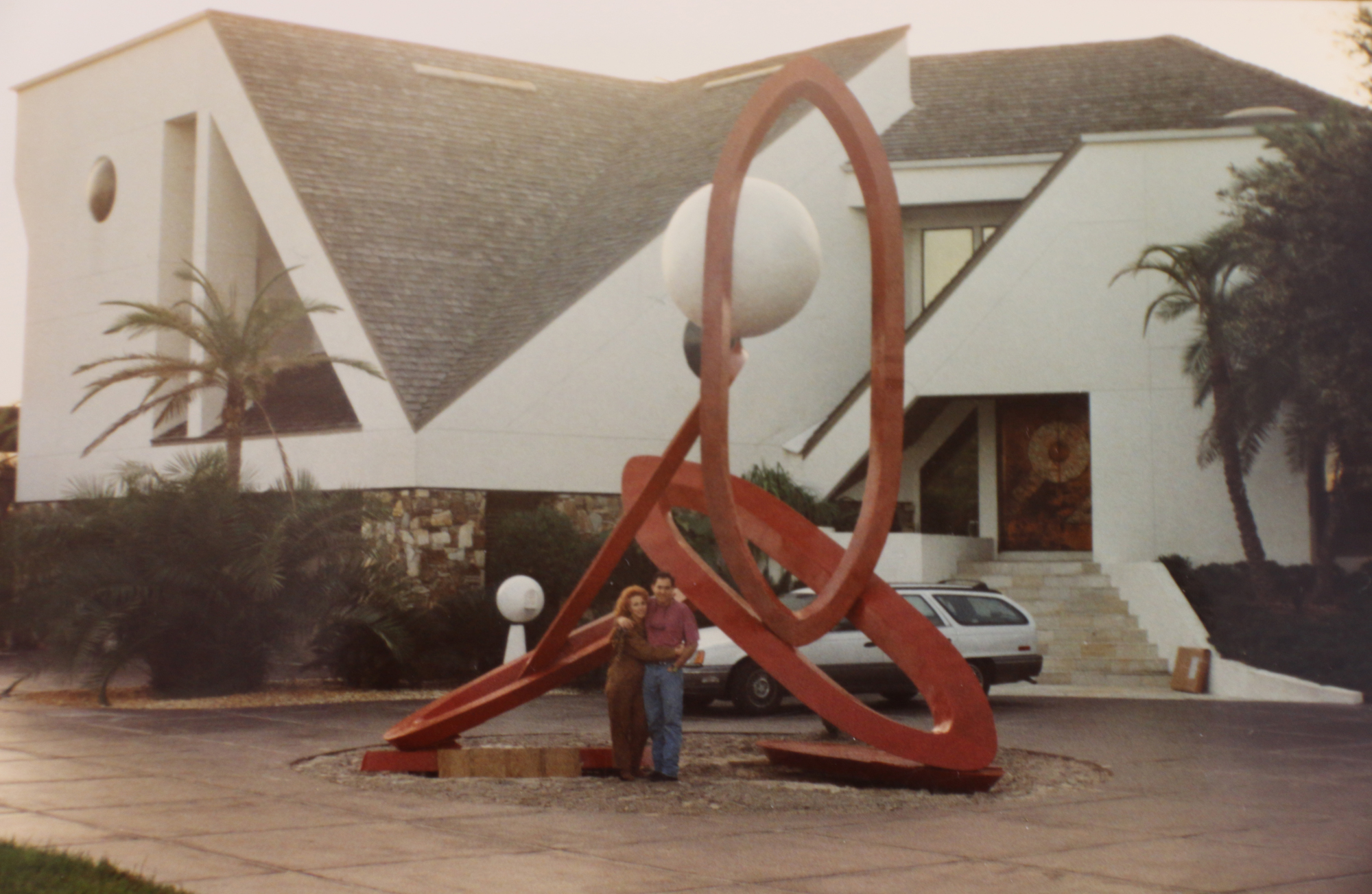 Norma and Aron Newfield stand in front of their newly built sculpture in 1993. Courtesy photo