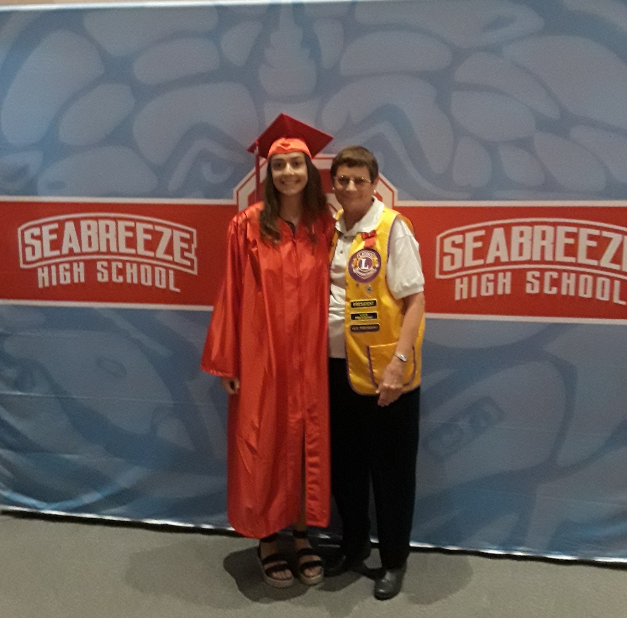 Julia Yost with Lion Mary Yochum at Seabreeze High School's awards ceremony. Courtesy photo