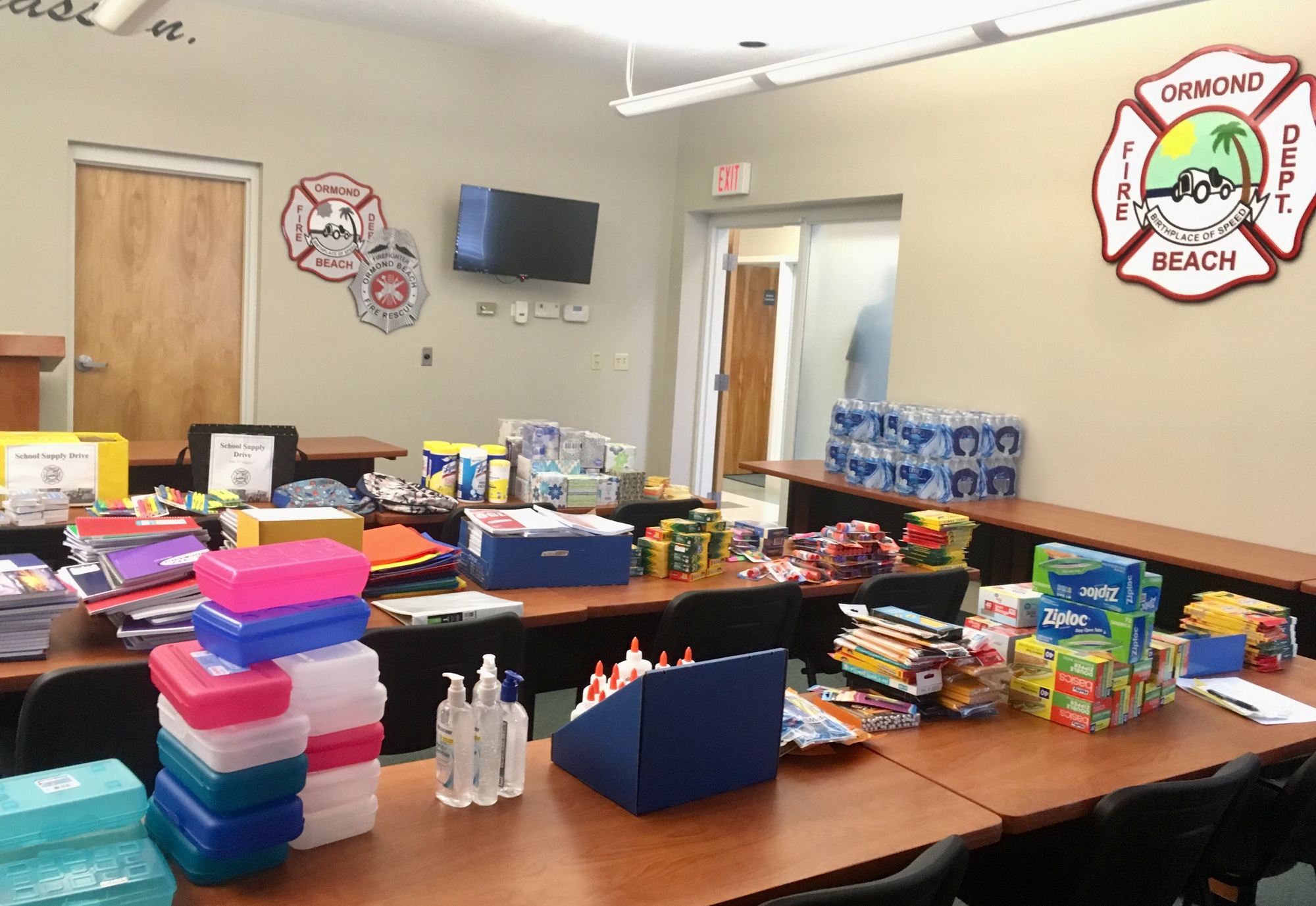 Supplies ready to be distributed at an Ormond Beach Fire Station. Courtesy photo