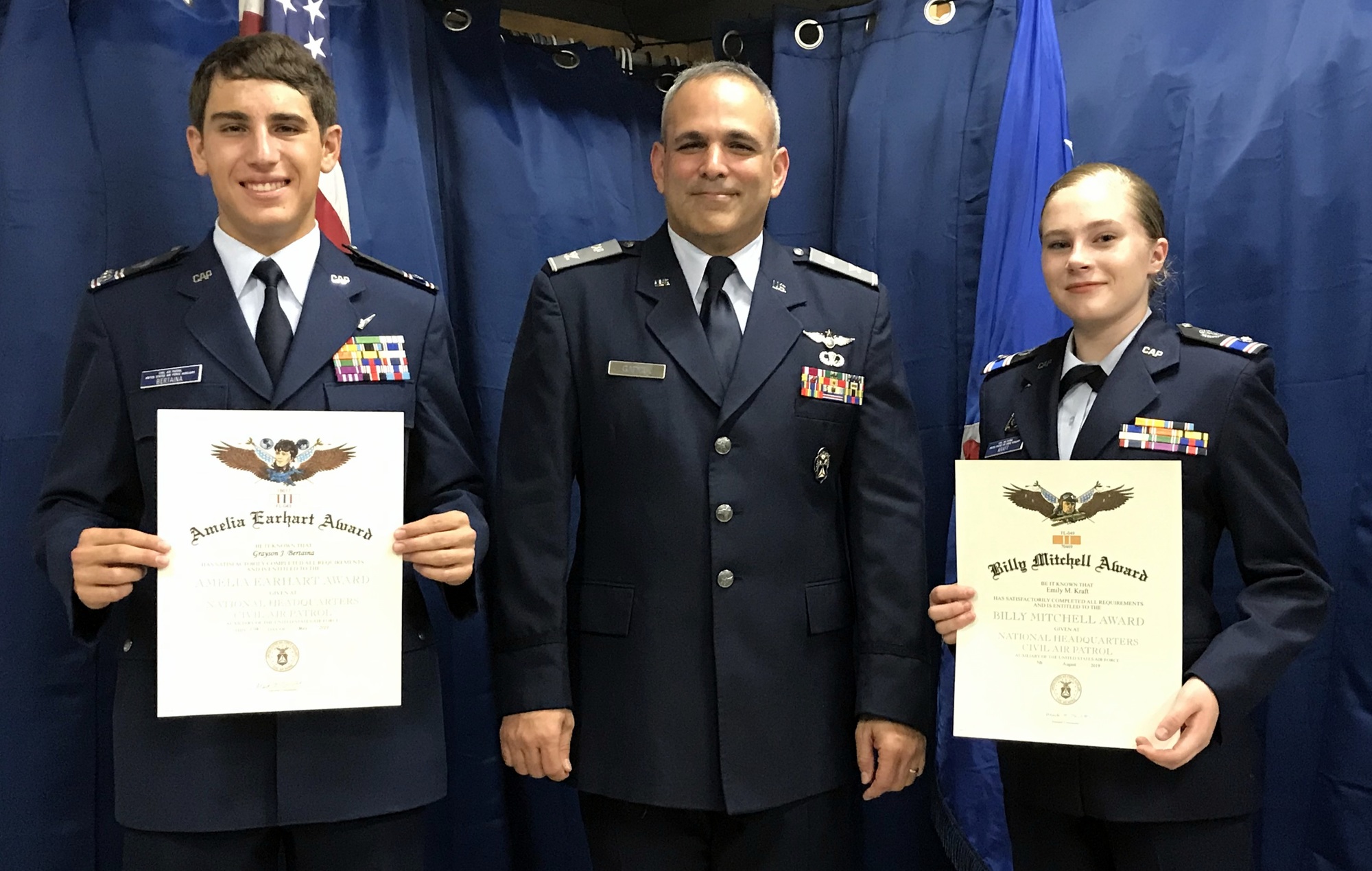 Cadet Captain Grayson Bertaina, Florida Wing Commander Colonel Luis Garcia and Cadet Second Lieutenant Emily Kraft. Courtesy photo