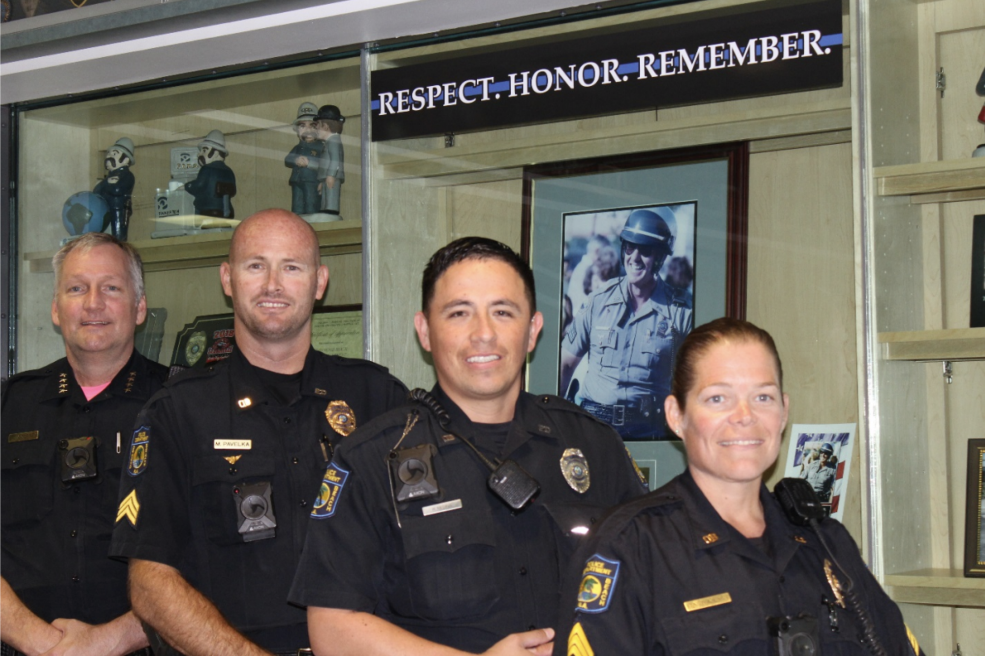 Police Chief Jesse Godfrey, Sgt. Mike Pavelka, Officer Rafael Medina and Sgt. Michelle Willis. Courtesy photo