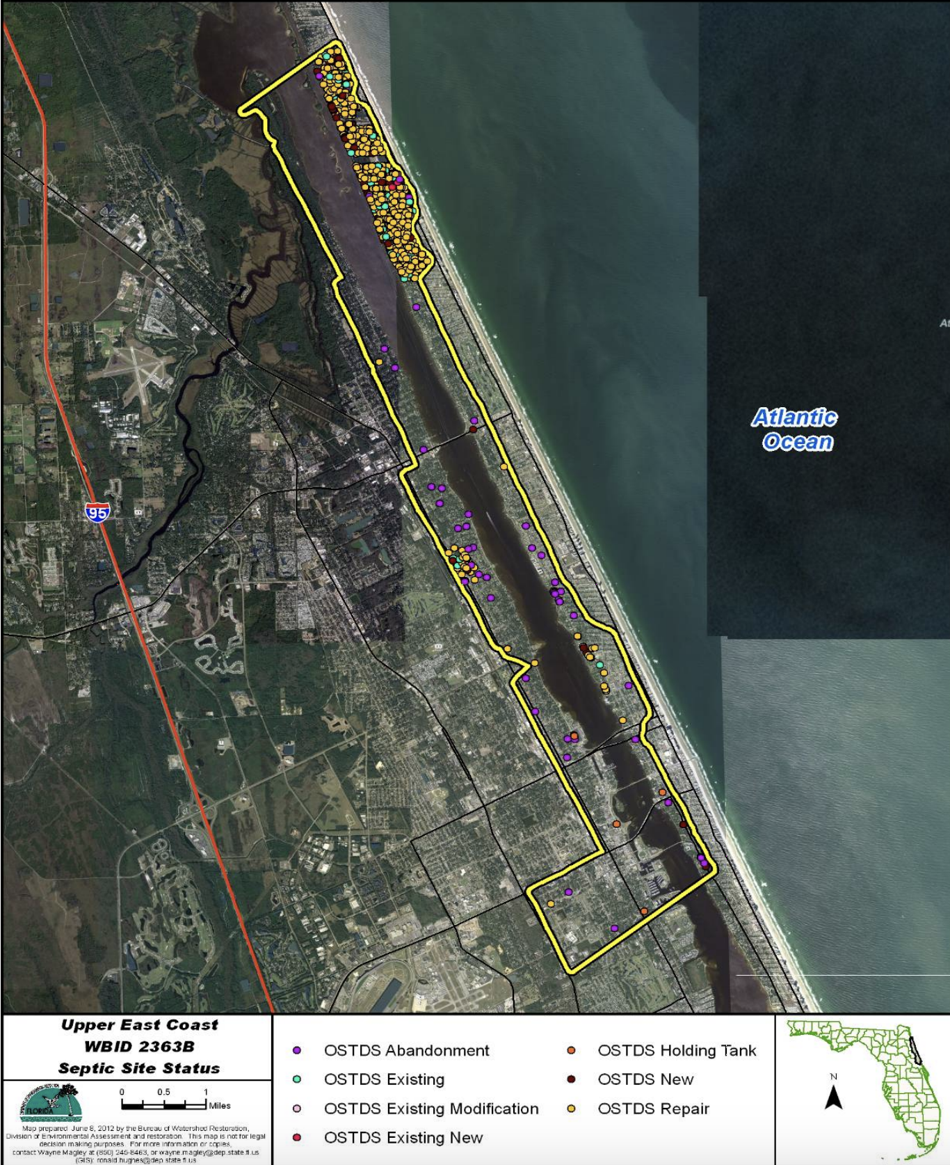 On-site sewage treatment and disposal systems in the Halifax River Watershed in 2012. Courtesy of the Florida Department of Environmental Protection
