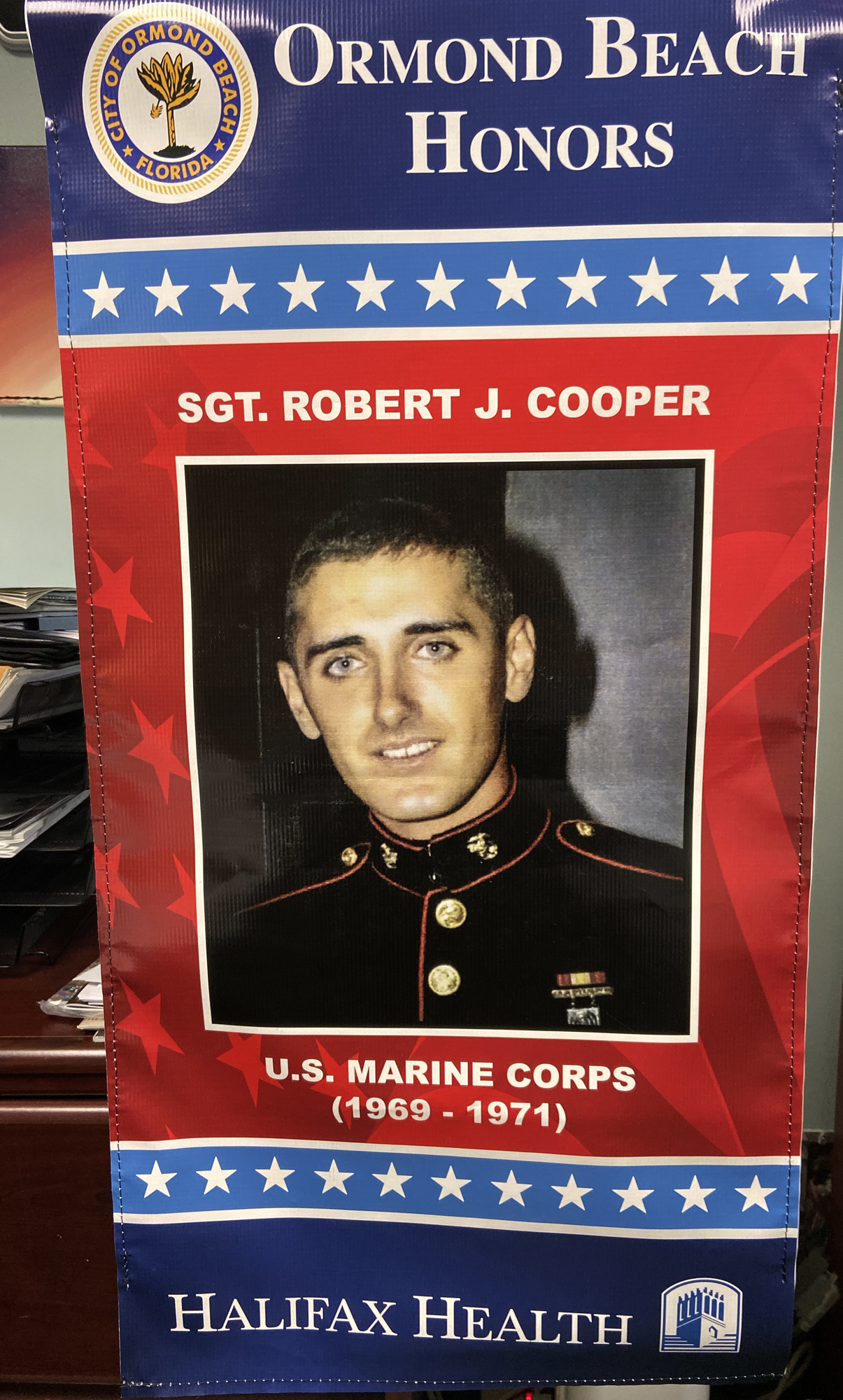 The commemorative banner for Sgt. Robert Cooper.