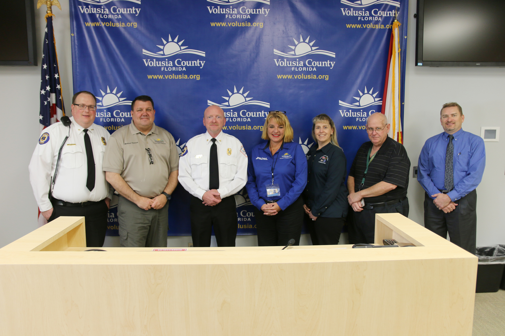 EMS Clinical Services Manager Michael Vincent, Medical Director Peter Springer, EMS Director Jason Brady, Lead Triage Nurse Pam Cawood, Debbie Rego and Glenn Lopez of VCSO Communications,PIO Kevin Captain.Photo by Jarleene Almenas