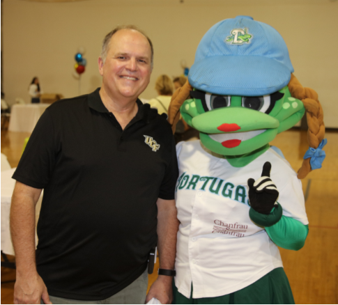 Ormond Beach Mayor Bill Partington and the Daytona Tortugas mascot. Photo courtesy of the city of Ormond Beach