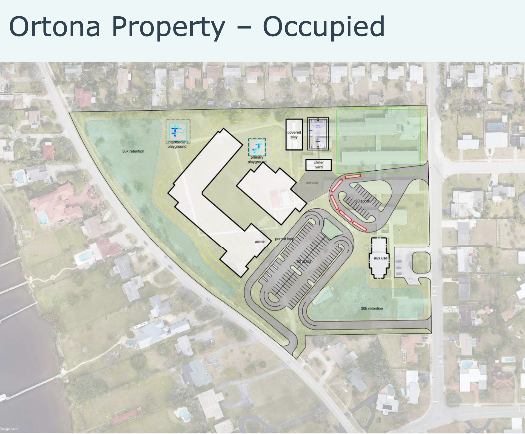 A plan showing what building on an occupied campus at Ortona would look like. Courtesy of Volusia County Schools/BRPH