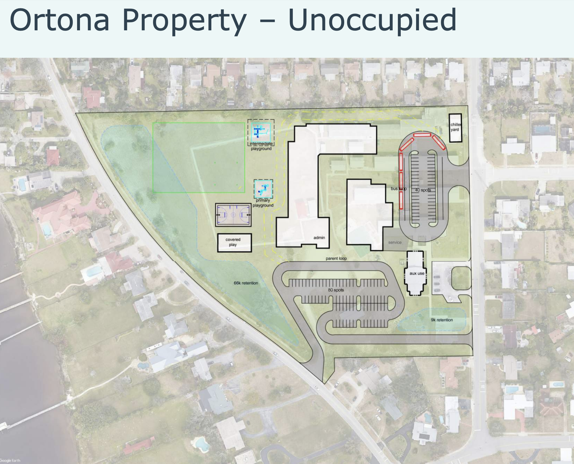 A plan showing what building on an unoccupied campus at Ortona would look like. Courtesy of Volusia County Schools/BRPH
