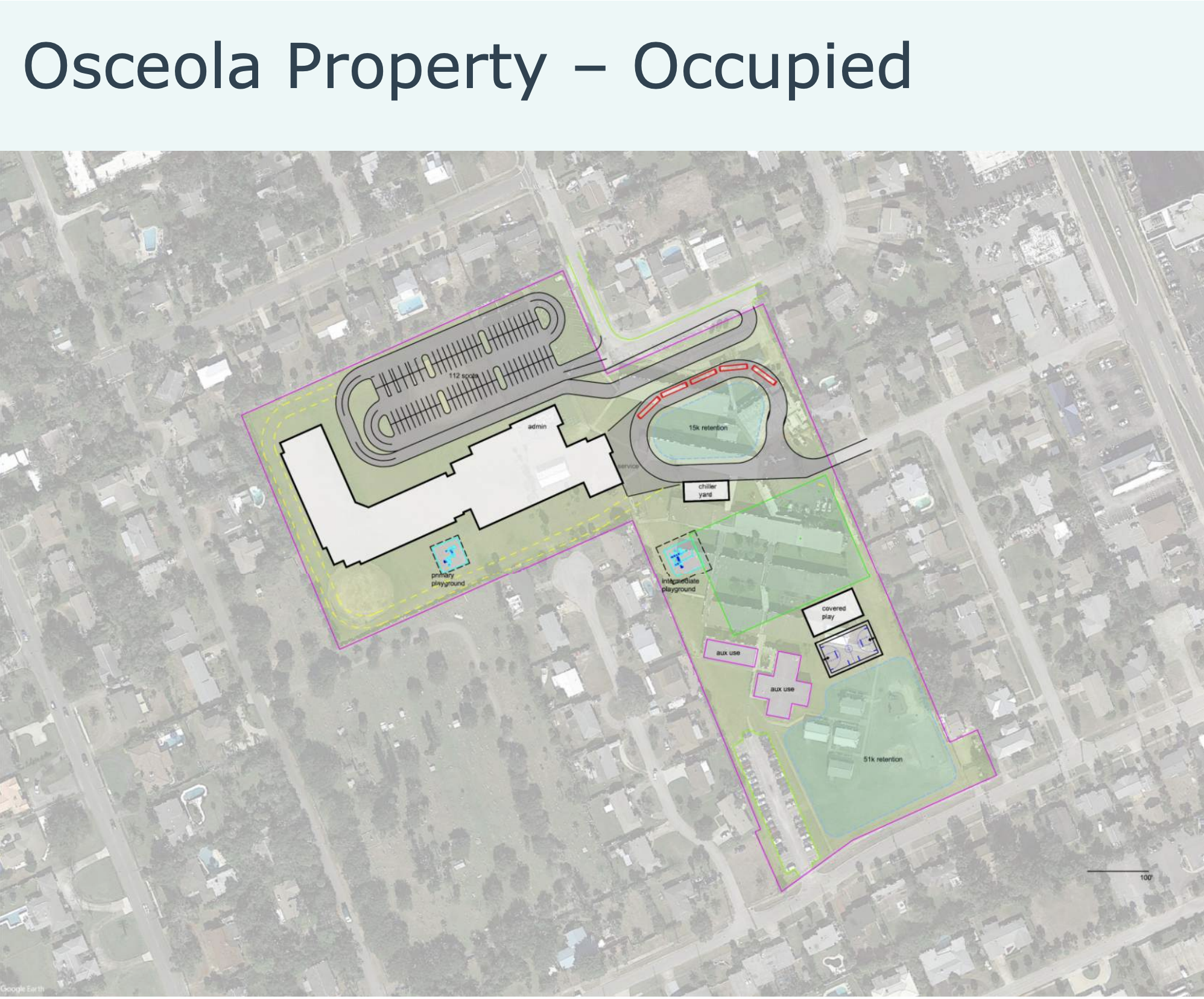 A plan showing what building on an occupied campus at Osceola would look like. Courtesy of Volusia County Schools/BRPH