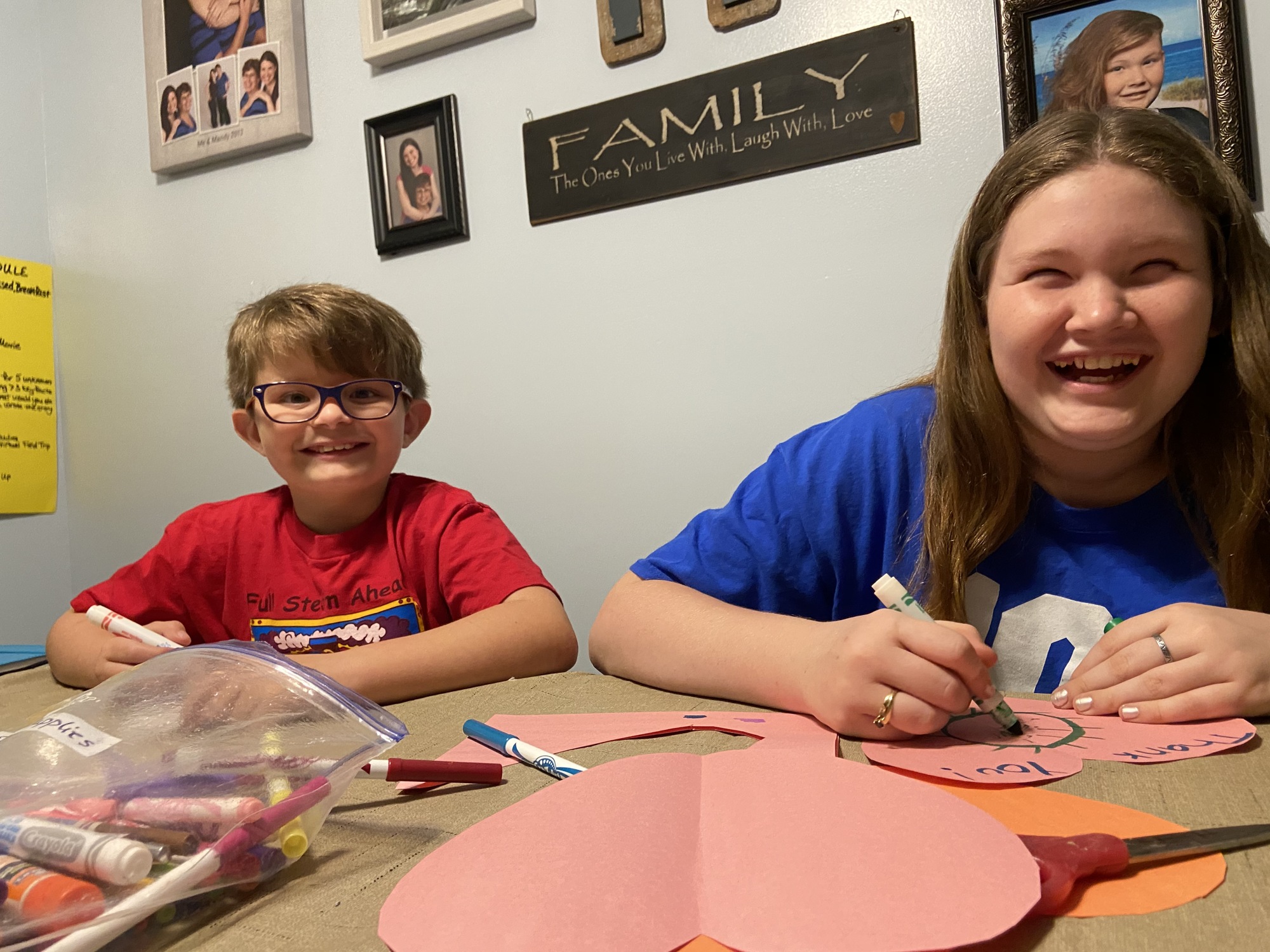 Seth and MacKenzie Mancuso craft hearts for first responders and healthcare workers. Courtesy photo