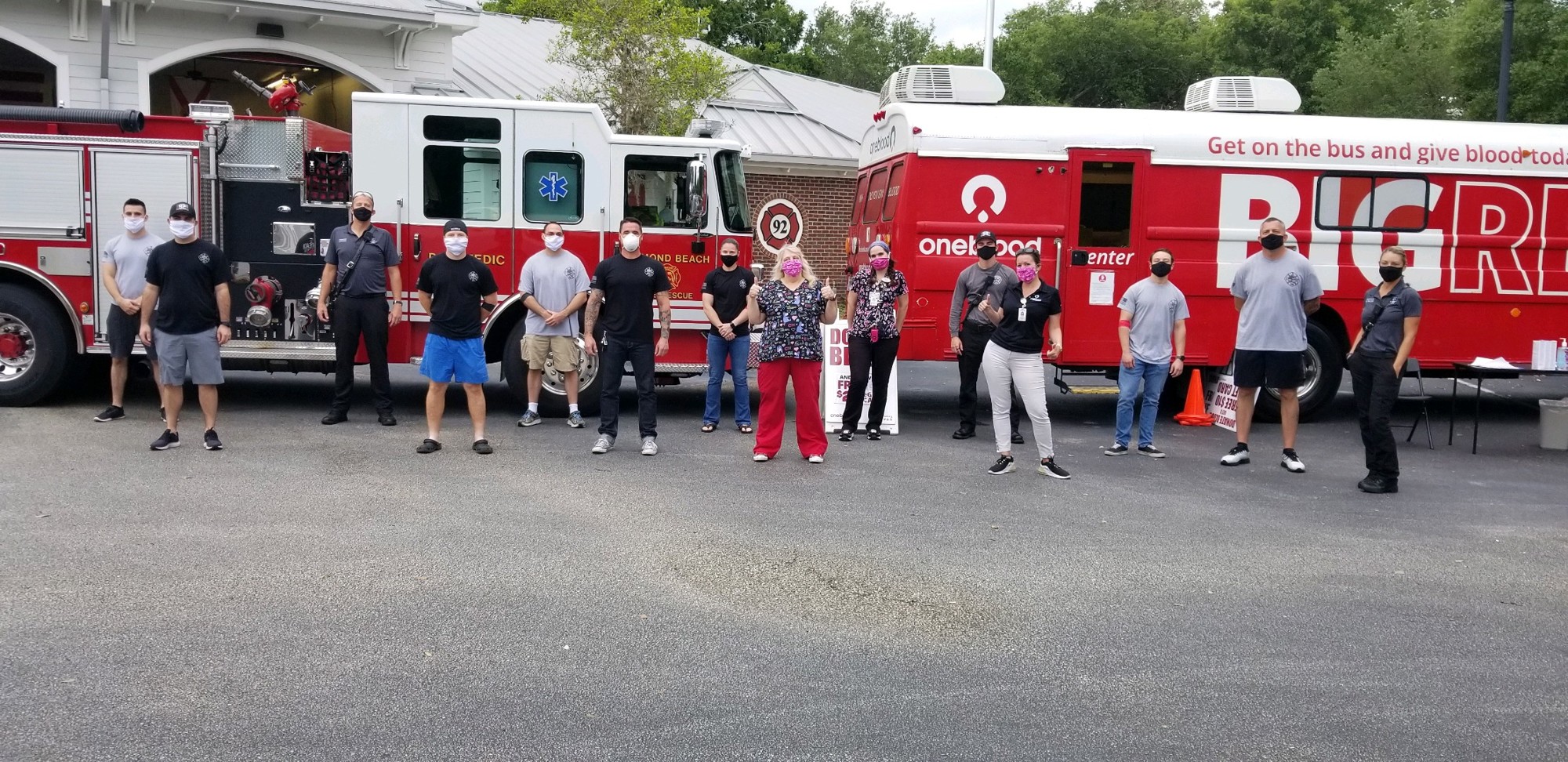 Firefighters and OneBlood staff outside of Fire Station 92. Courtesy phooto