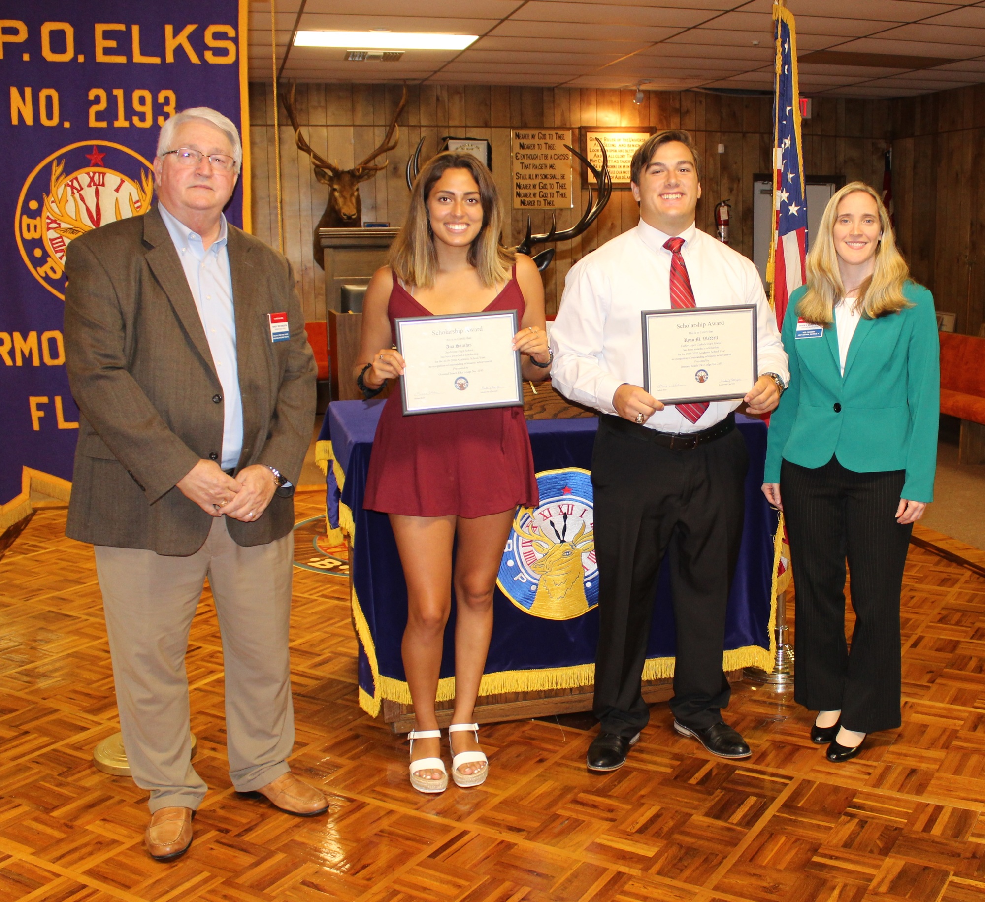 Past District Deputy Michael Chandler, Ana Sanchez, Ryan Waddell and Erika Barger, Elks Lodge scholarship chairman and vice president of the East Central District. Courtesy photo