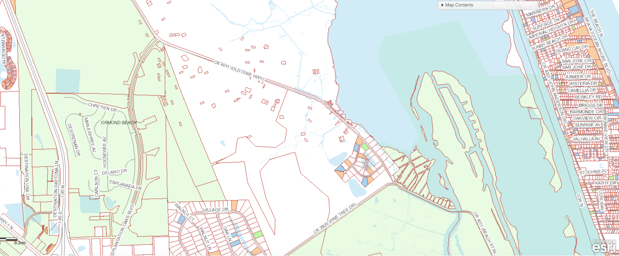 A map showing the scattered parcels along Old Dixie Highway. Courtesy of the Volusia County Property Appraiser website