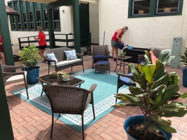 The Junior League of Daytona Beach sets up a new outdoor learning area for the Pace Center for Girls. Courtesy photo