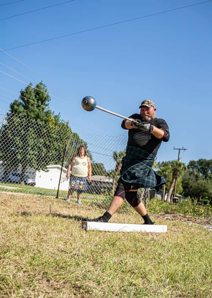 Damon Sansom, current Master of the Lodge, competes in the hammer throw during the Ormond Beach Backyard Highland Games on Sept. 26. Courtesy photo
