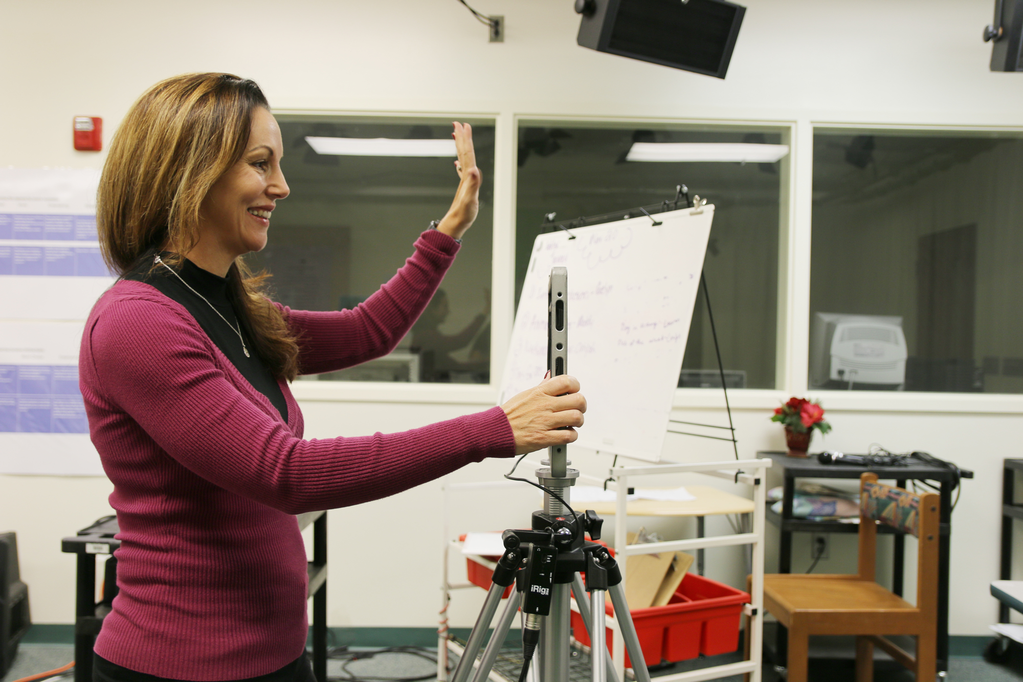 Hinson Middle School Media Specialist Esther Ashton teaches a media production class. Photo by Jarleene Almenas