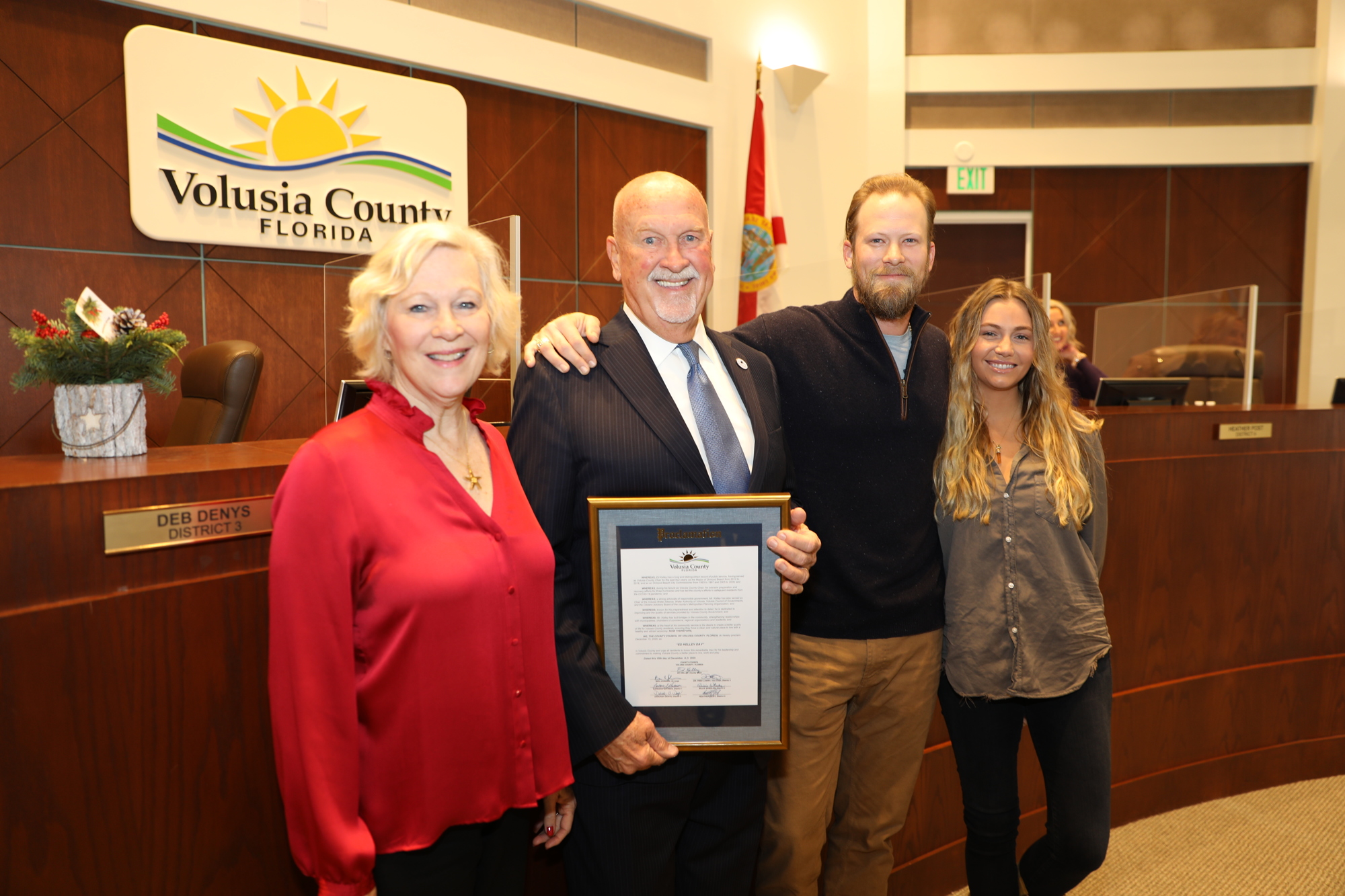 Mary Margaret, Ed, Brian and Brittney Kelley. Photo courtesy of Volusia County Government