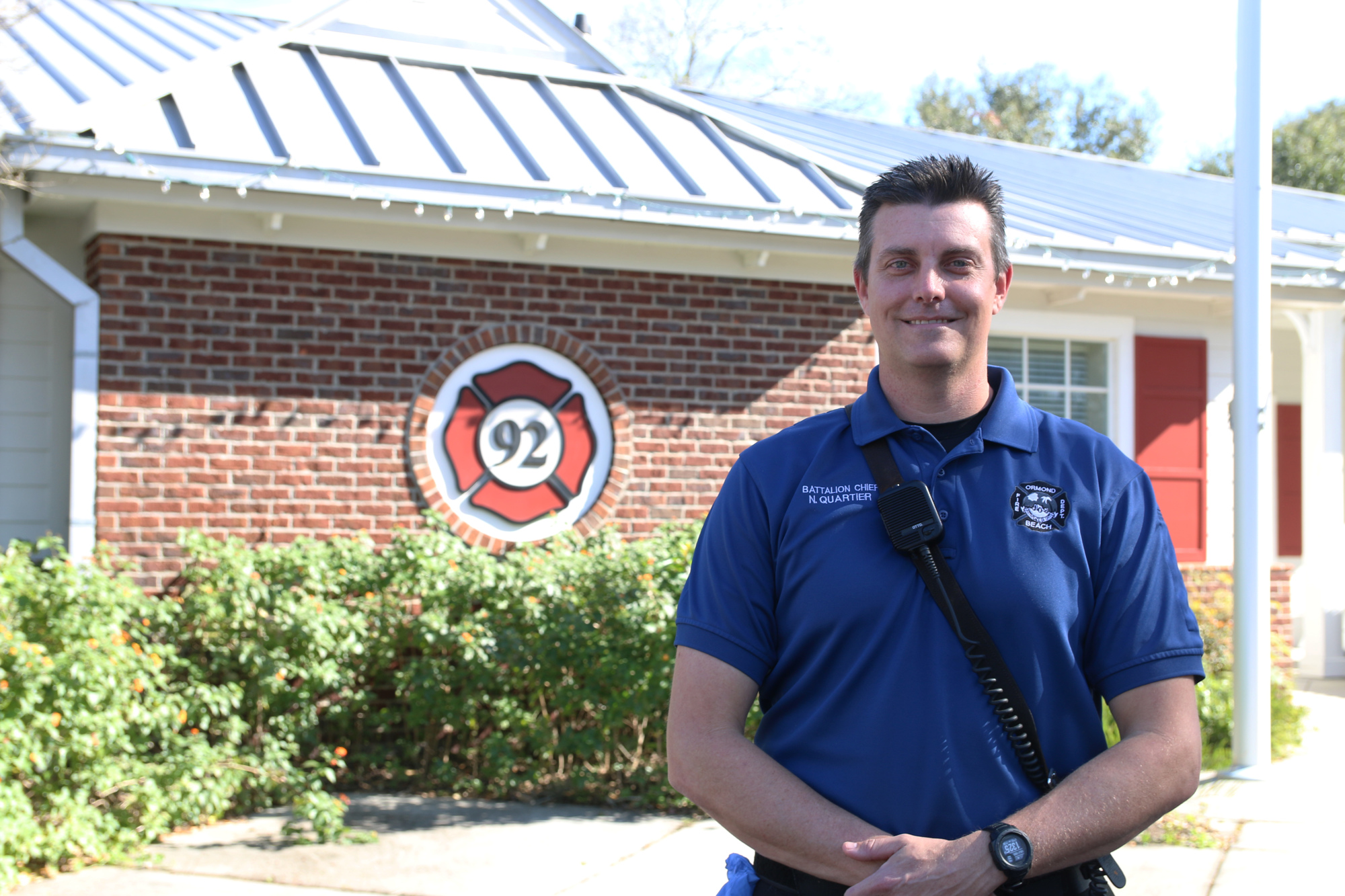 Ormond Beach Fire Battalion Chief Nate Quartier was instrumental in the UV light sanitization boxes for personal protective equipment at OBFD. Photo by Jarleene Almenas