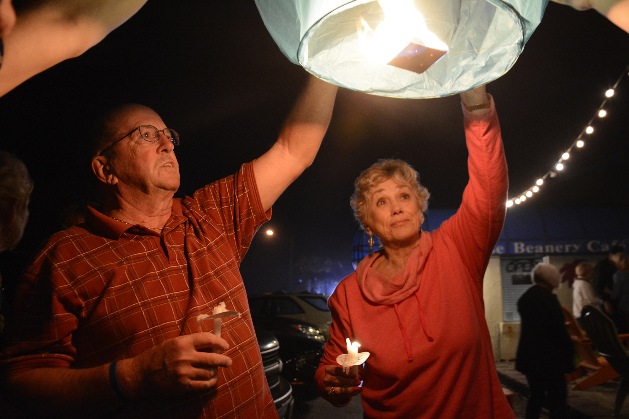 Judie Allen and John Wachter launched a floating lantern for their daughter. 