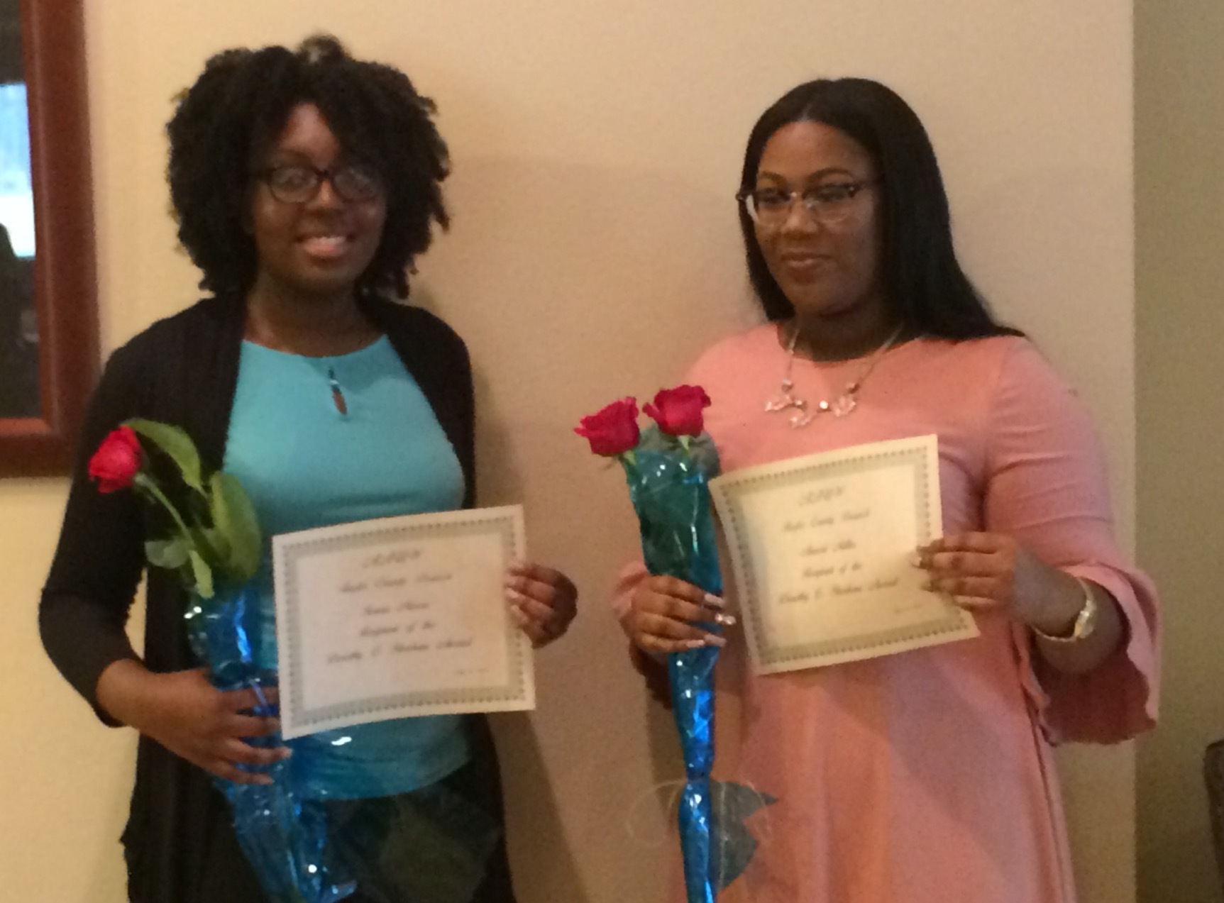 Ivana Moore and Amossi Miller from Flagler Palm Coast High School each received $2,000 scholarships. Photo courtesy AAUW.
