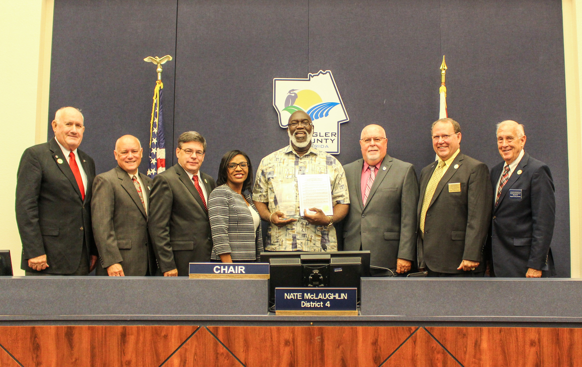 Representatives of the Northeast Florida Community Action Agency presented Emanuel with the award at the Aug. 7 regular meeting of the Board of County Commissioners. Photo courtesy Flagler County administration