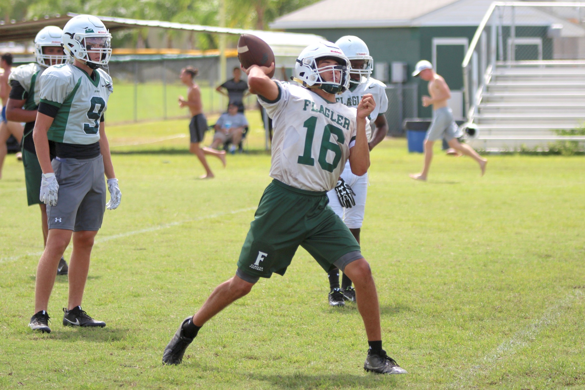 FPC Quarterback Ryan Freeman throws a pass at practice. Photo by Ray Boone